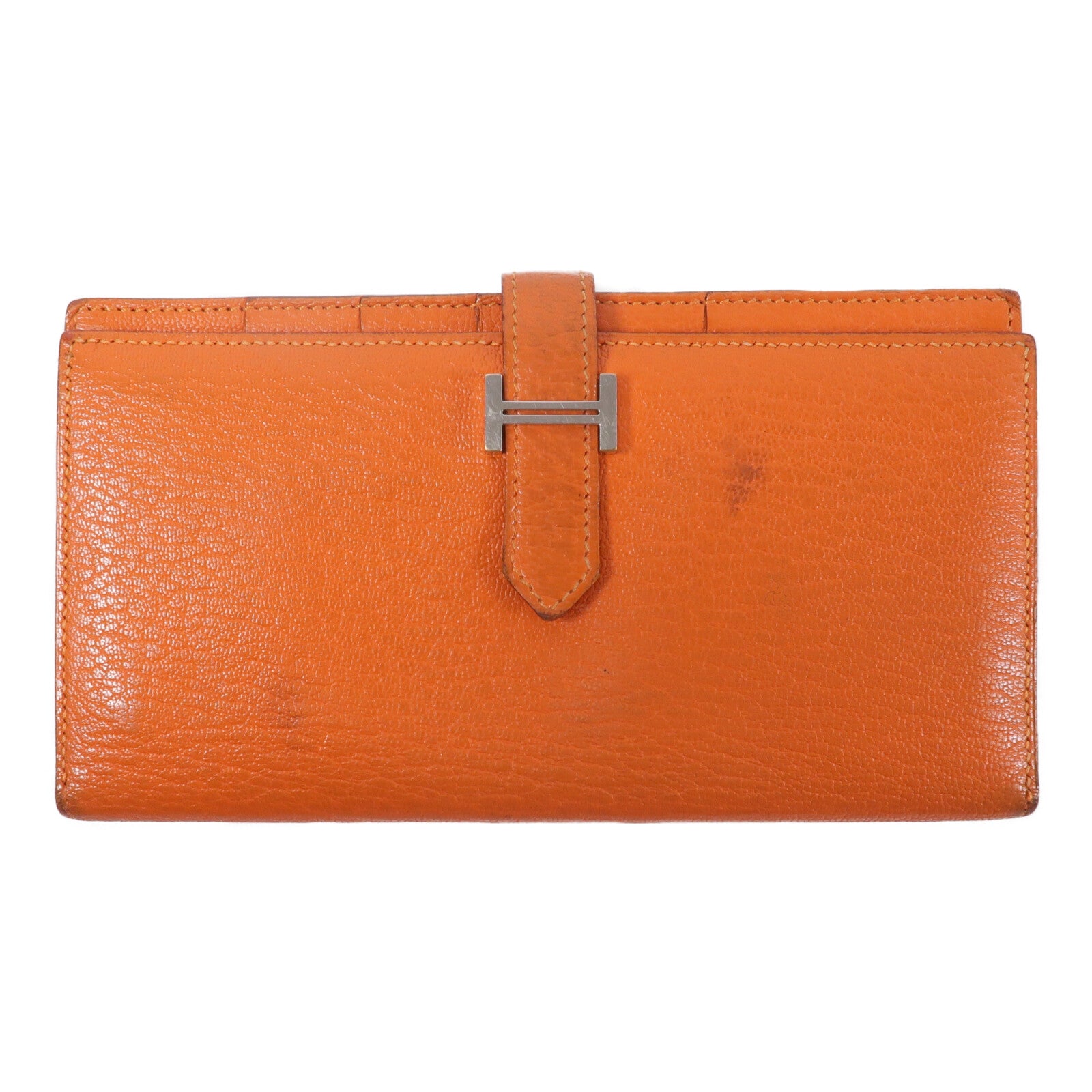 HERMES Chevre皮革Bearn Long Wallet銀包Feu