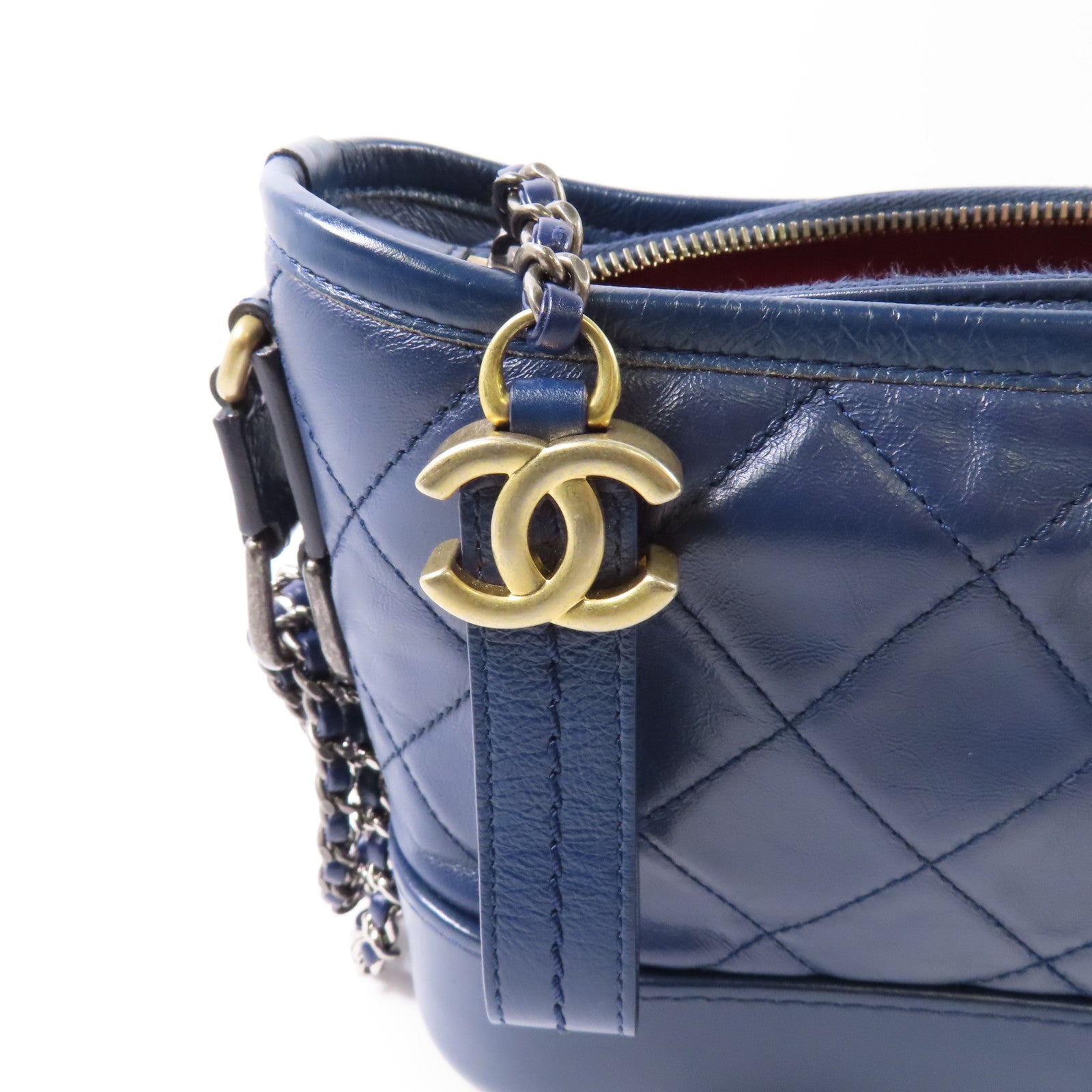 CHANEL 牛皮皮革Gabrielle Small鏈帶肩背袋藍色