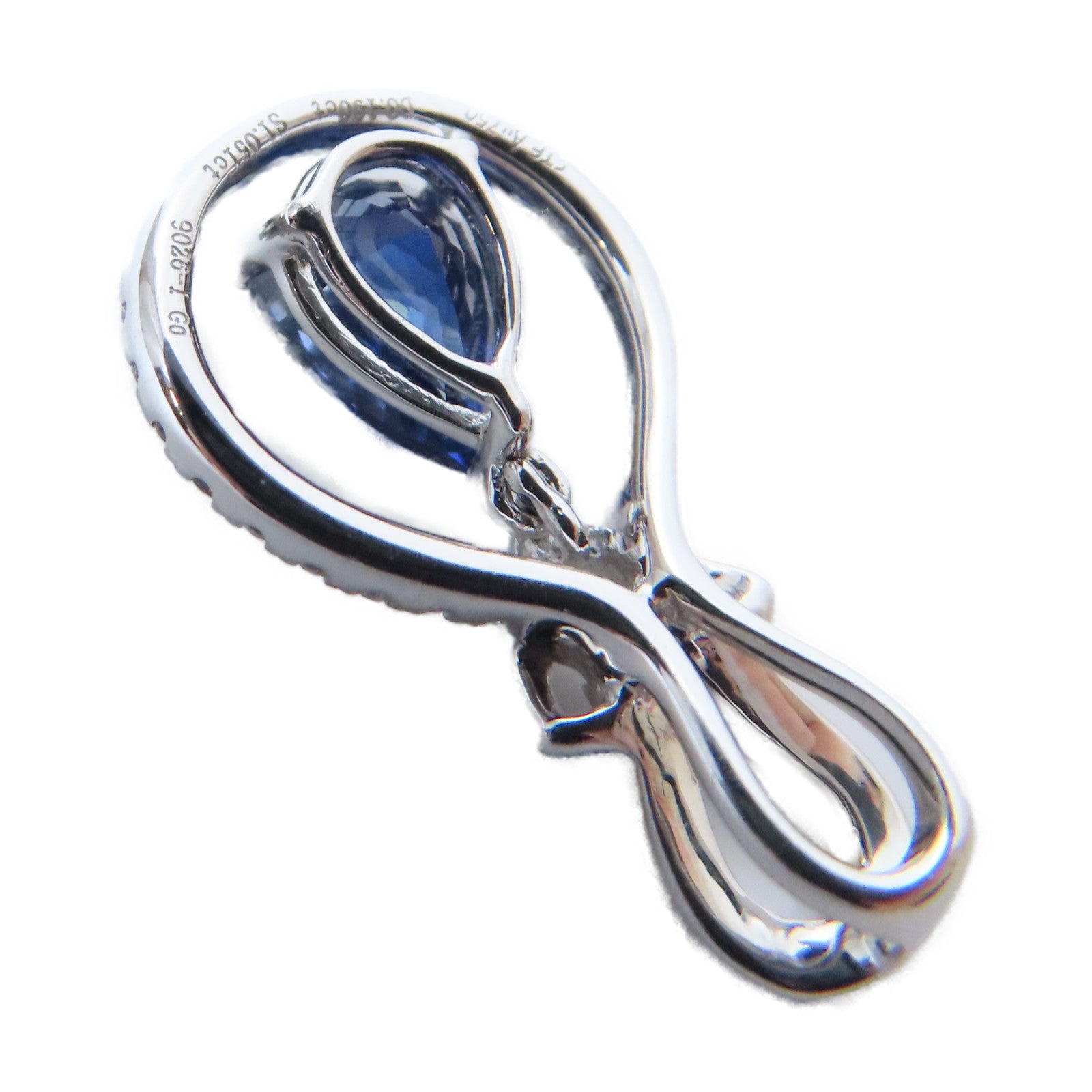 JEWELRY 18K白金Sapphire Diamond Pendant Top 0.51ct藍寶石/0.19ct鑽石吊墜銀色