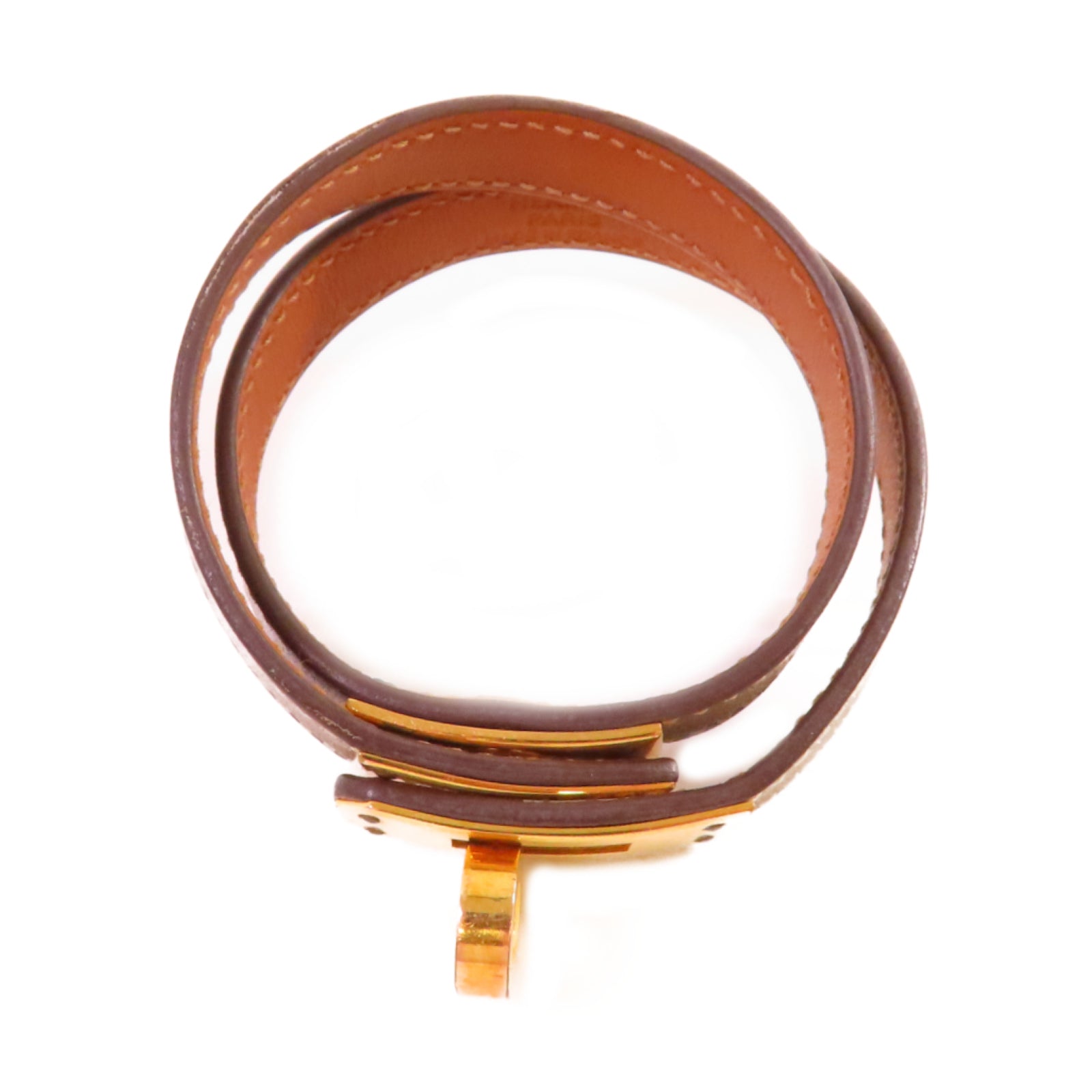 HERMES Swift皮革Kelly Double Tour Bracelet金扣手鐲啡色#T3