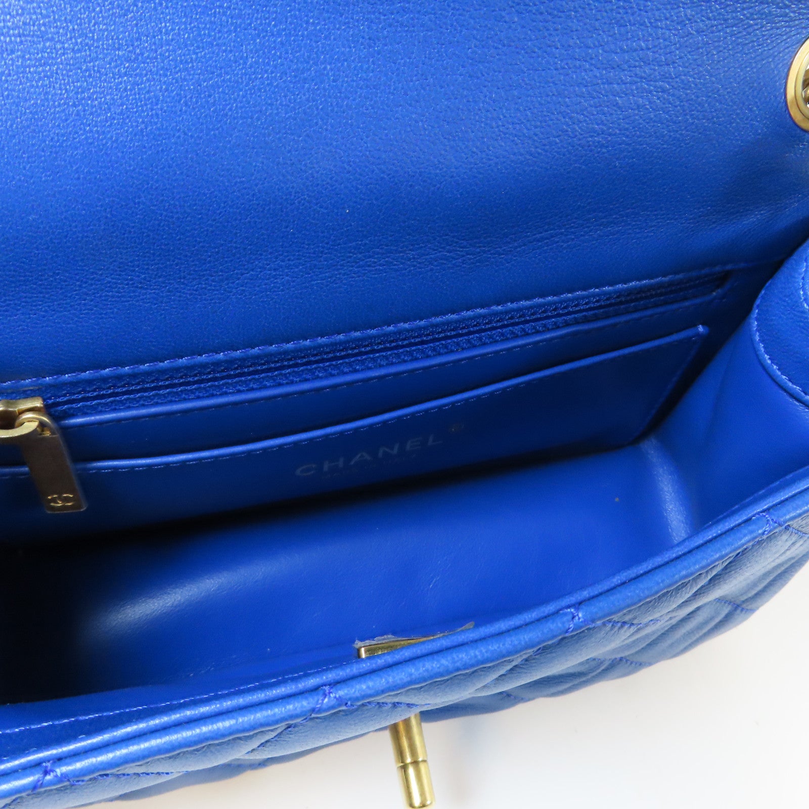 CHANEL 【激減優惠】菱格羊皮皮革Classic Flap Mini Chain Bag金扣肩背袋藍色