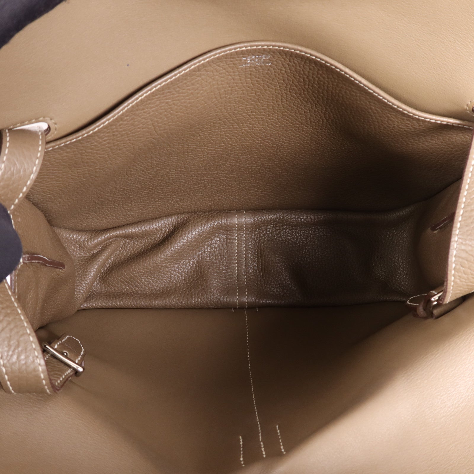 HERMES Clemence皮革Halzan 31銀扣手挽肩背兩用袋Etoupe