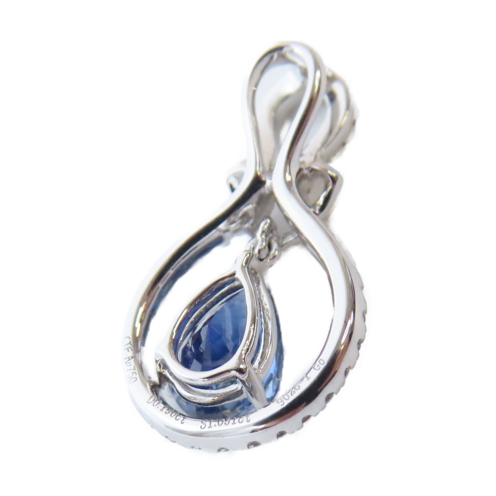 JEWELRY 18K白金Sapphire Diamond Pendant Top 0.51ct藍寶石/0.19ct鑽石吊墜銀色