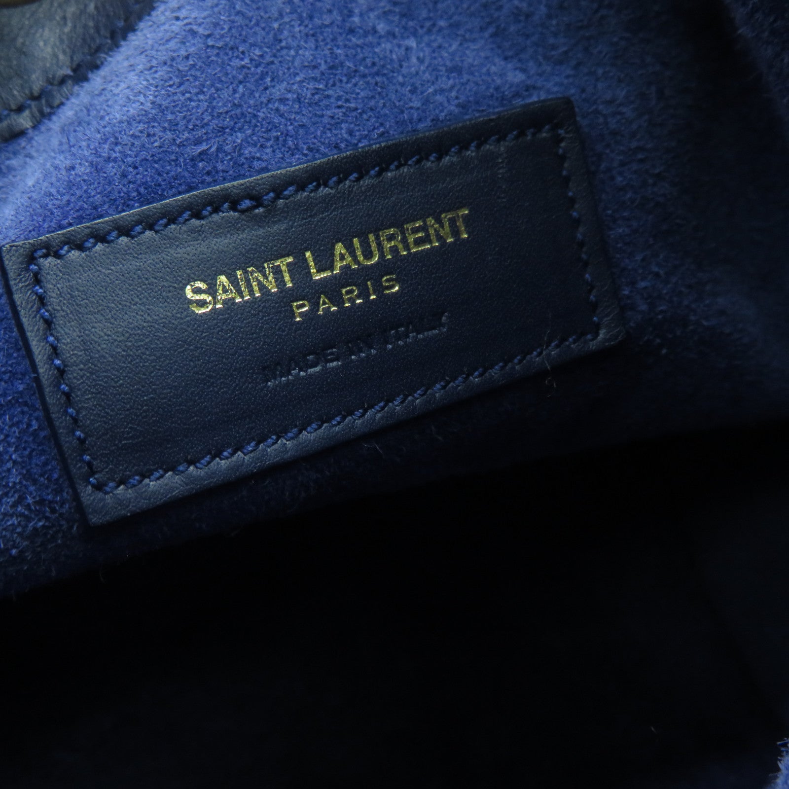 YVES SAINT LAURENT 【清倉大減價】牛皮皮革Bucket Bag金扣手挽肩背兩用袋藍色