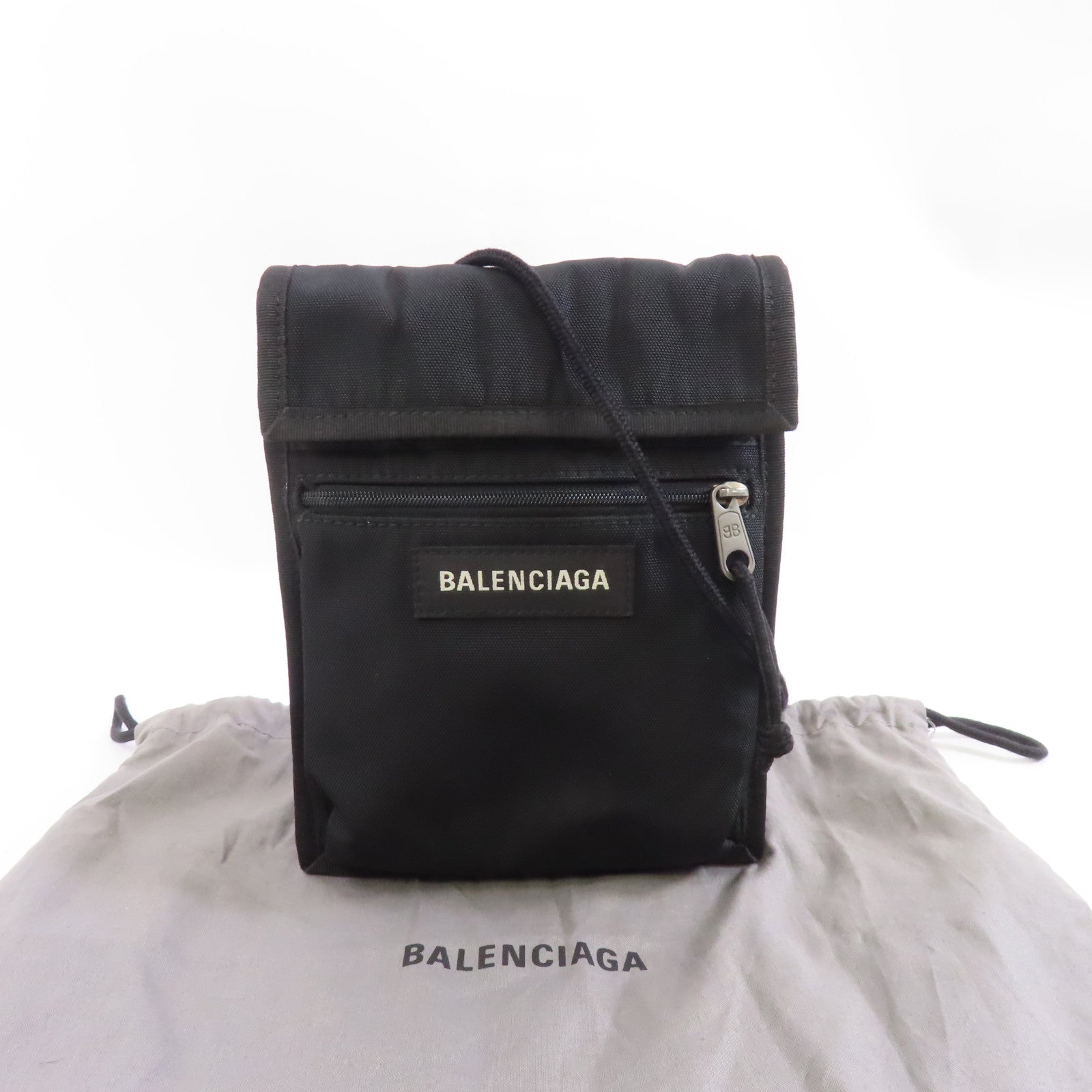 BALENCIAGA 尼龍Shoulder Bag銀扣肩背袋黑色