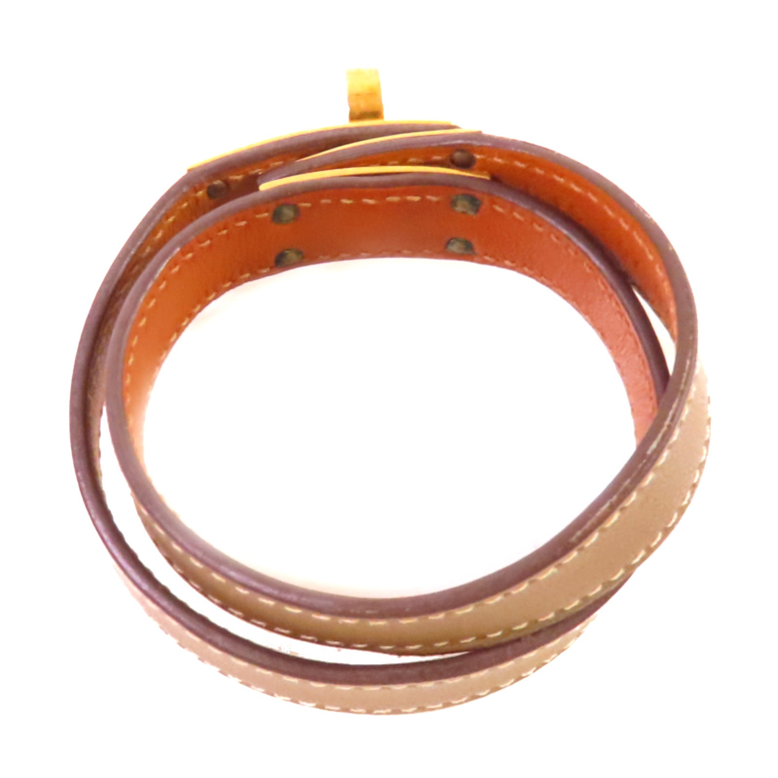 HERMES Swift皮革Kelly Double Tour Bracelet金扣手鐲啡色#T3