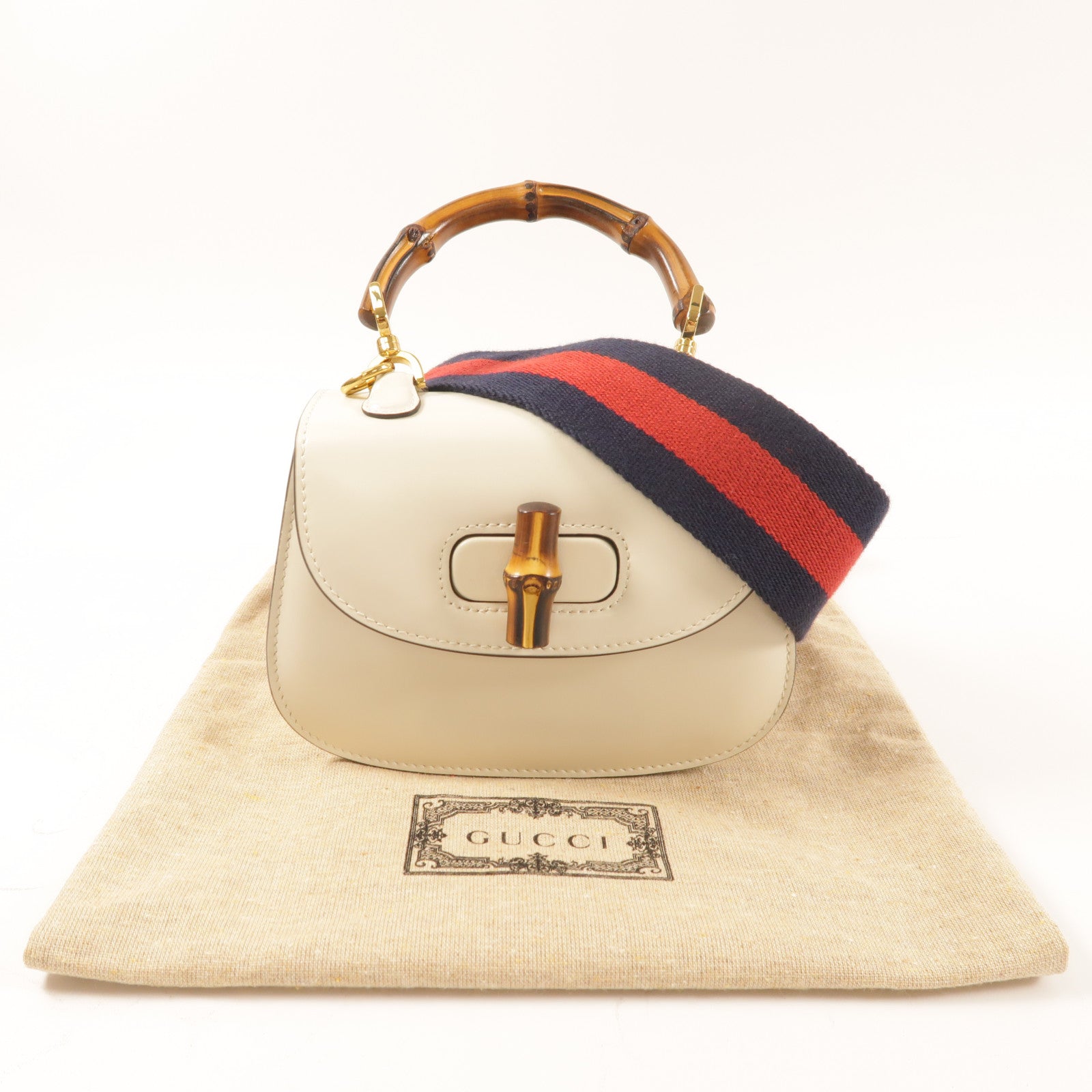 GUCCI 牛皮皮革Bamboo 1947金扣手挽肩背兩用袋