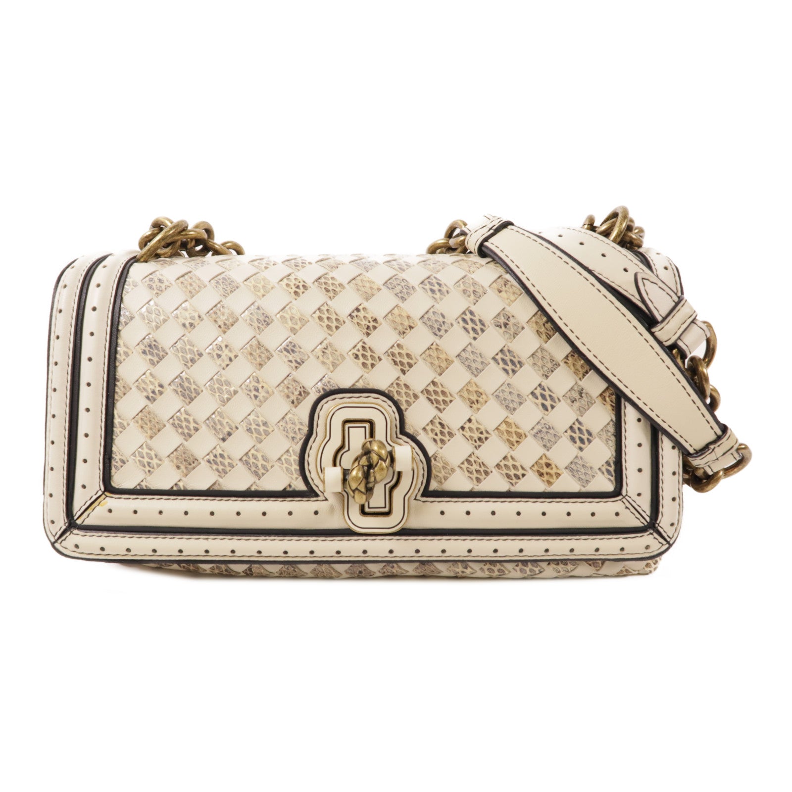 BOTTEGA VENETA 牛皮皮革/蛇皮皮革Chain Shoulder金扣肩背袋