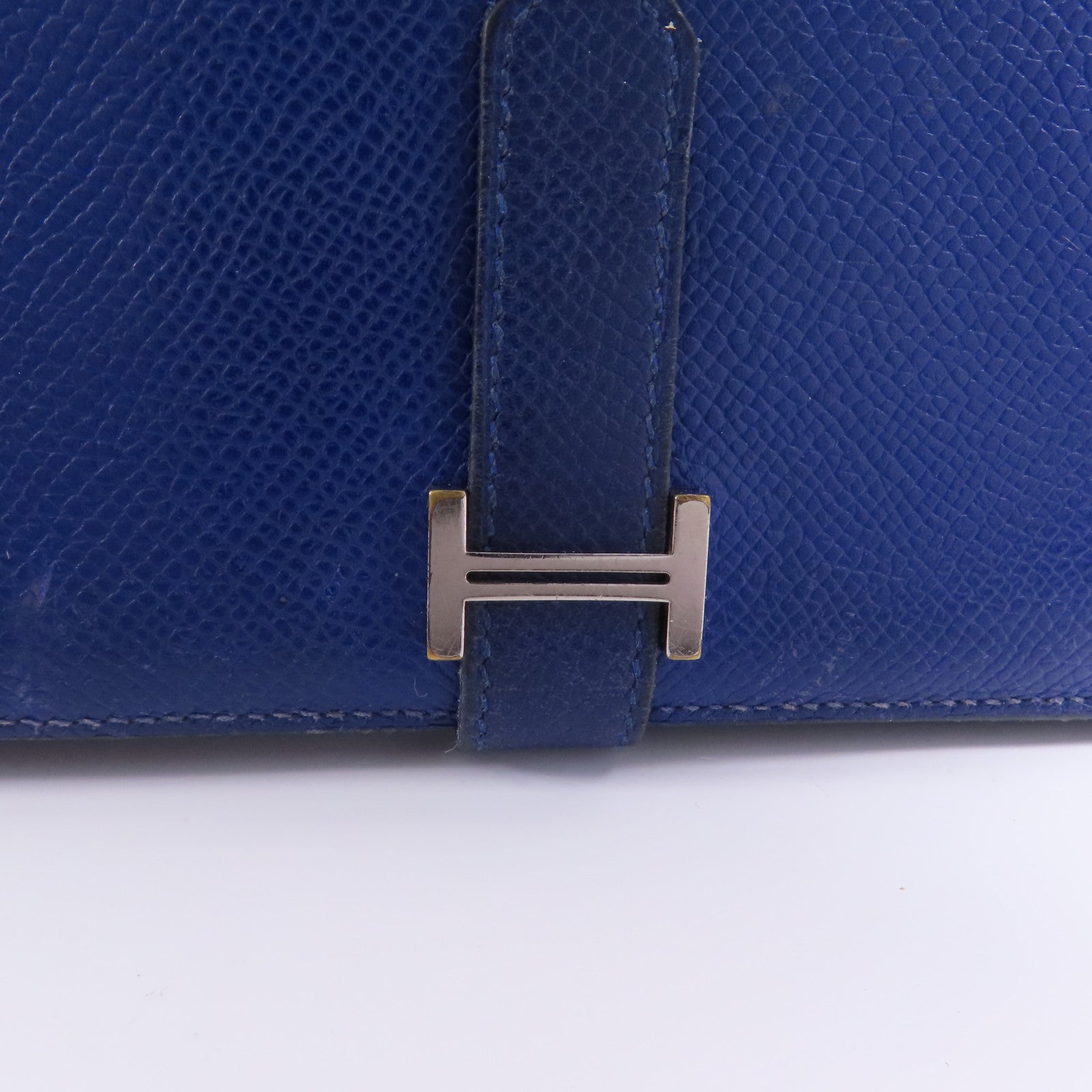 HERMES Epsom皮革Bearn Long Wallet銀扣長錢包Bleu Electrique