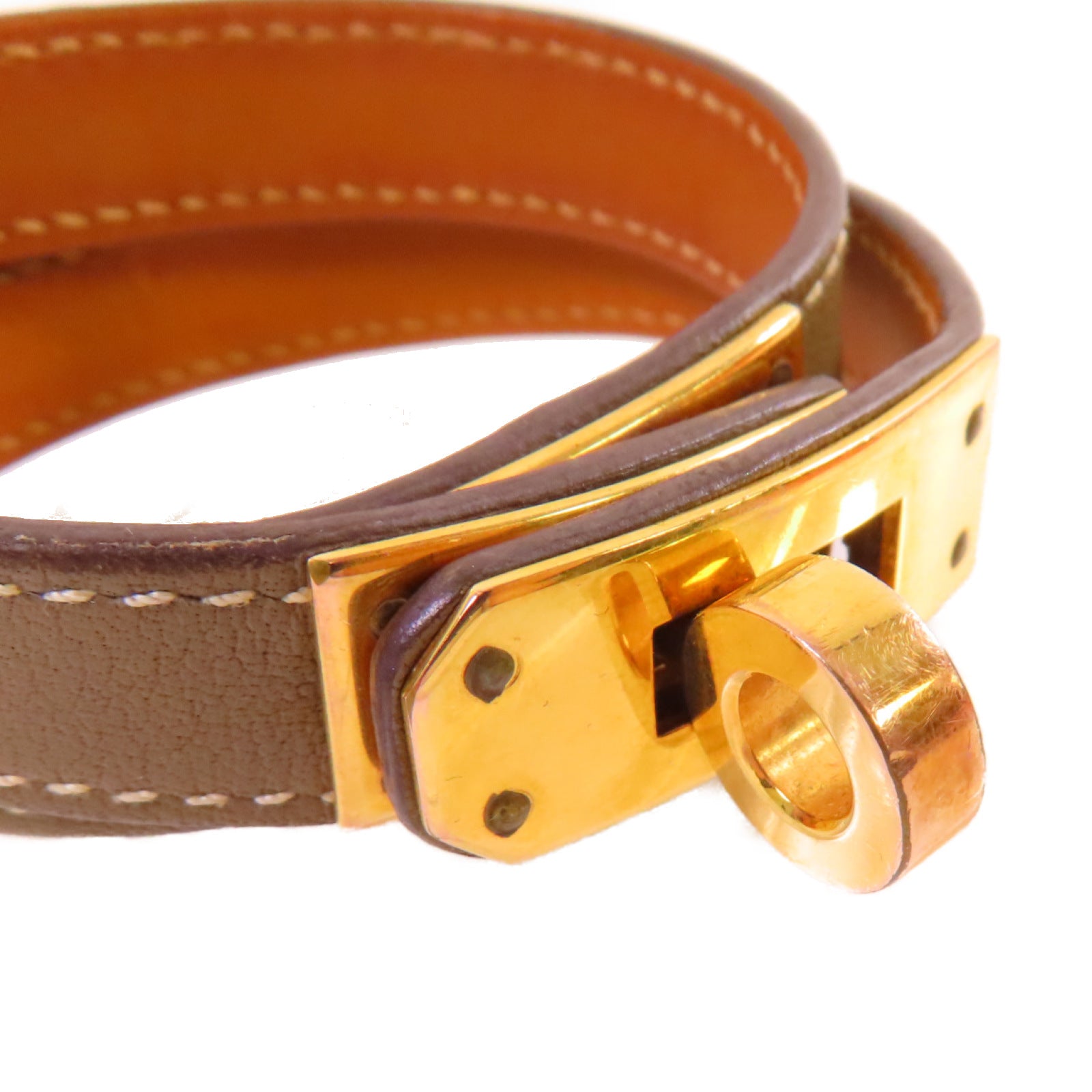 HERMES Swift皮革Kelly Double Tour Bracelet金扣手鐲啡色#T3