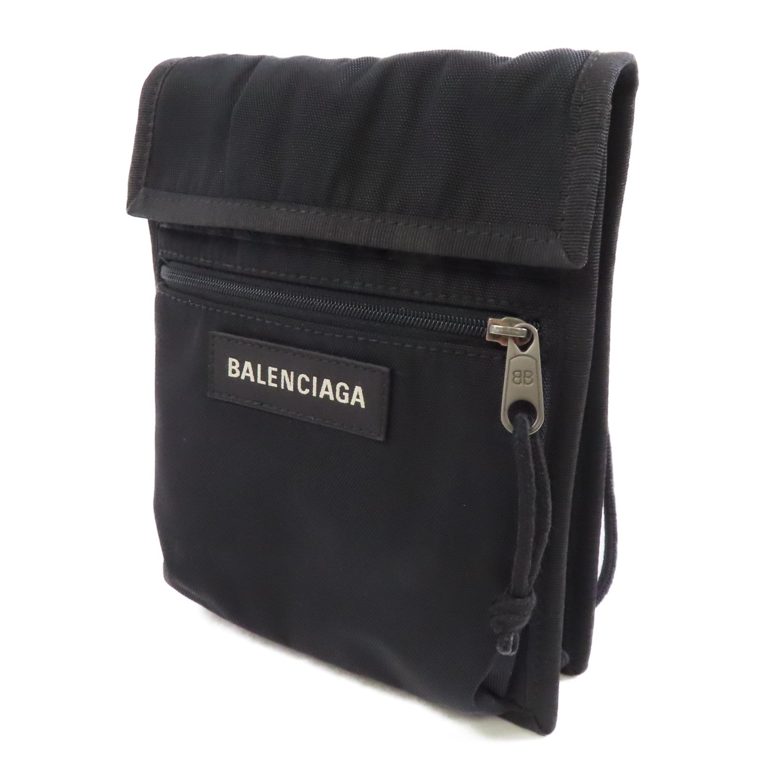 BALENCIAGA 尼龍Shoulder Bag銀扣肩背袋黑色