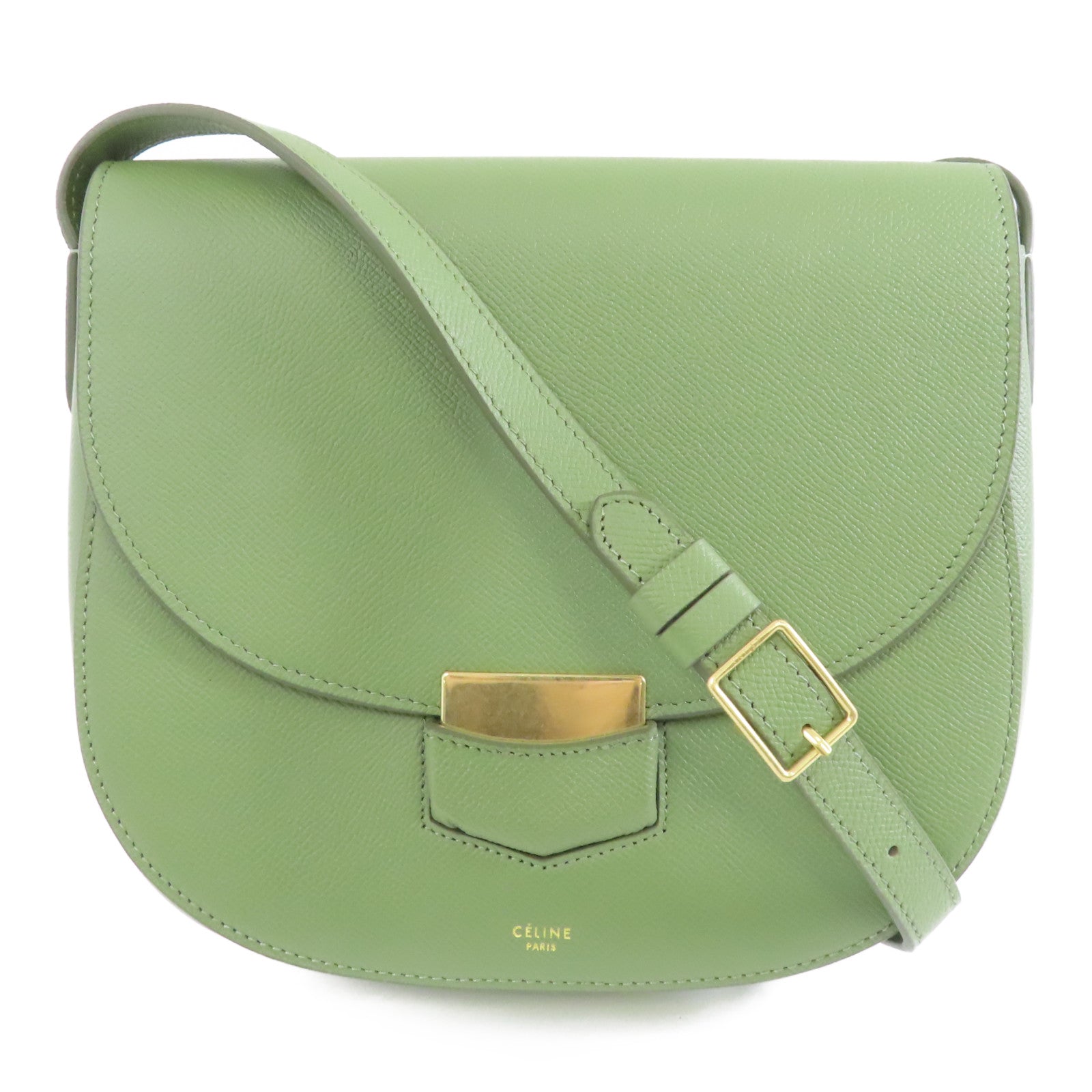 CELINE 牛皮皮革Troutteur Bag金扣肩背袋綠色