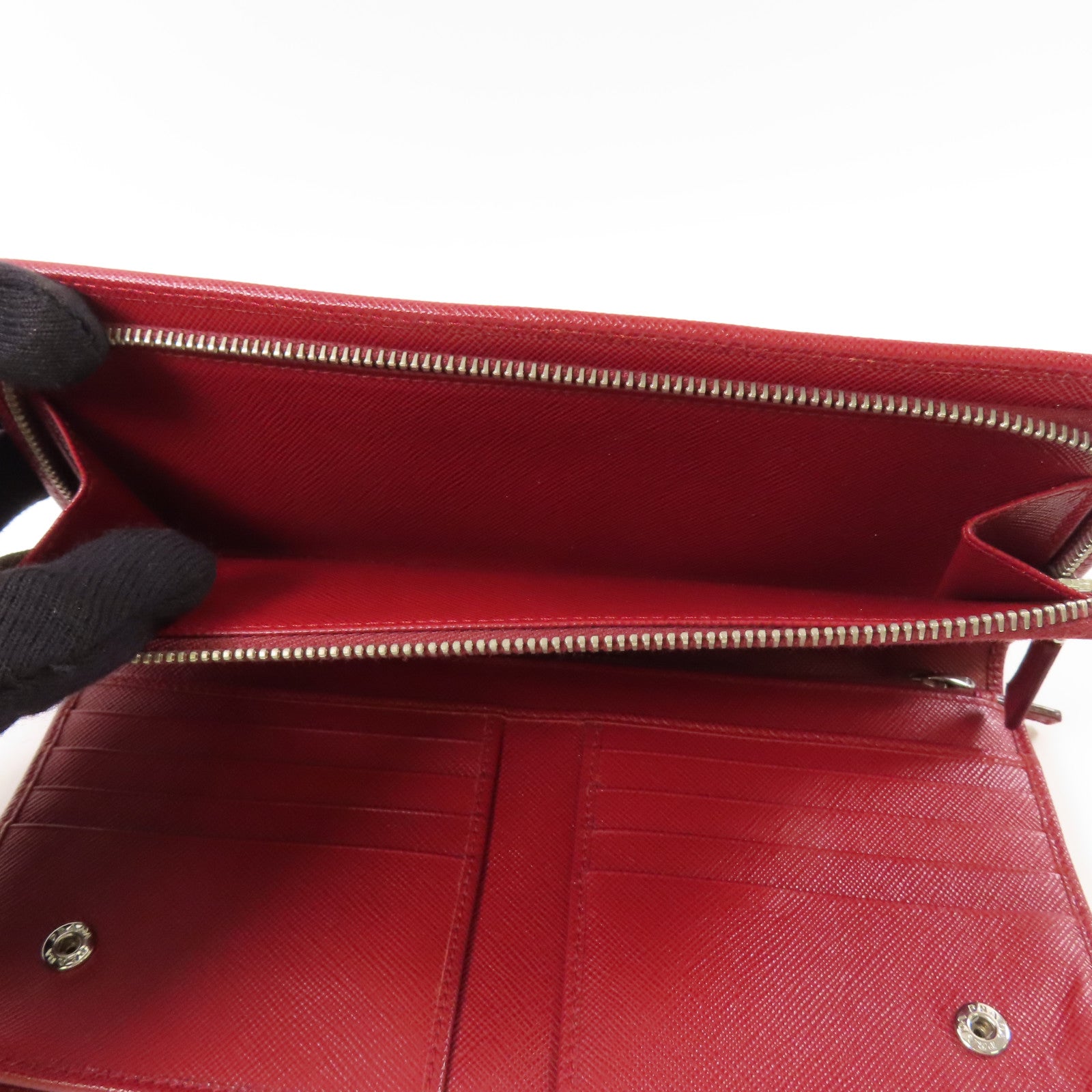 PRADA 【激減優惠】牛皮皮革Long Bifold Wallet銀扣長錢包