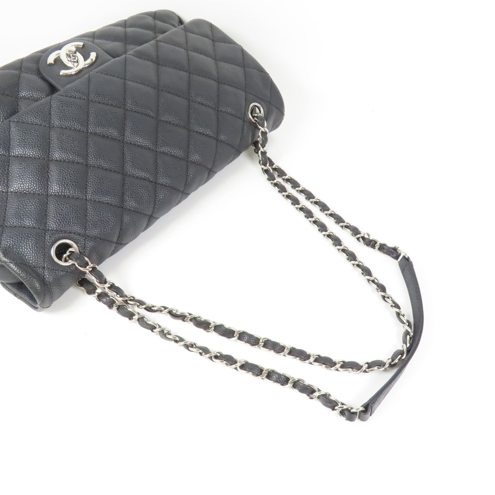 CHANEL 牛皮皮革Flap Bag銀扣鏈帶肩背袋