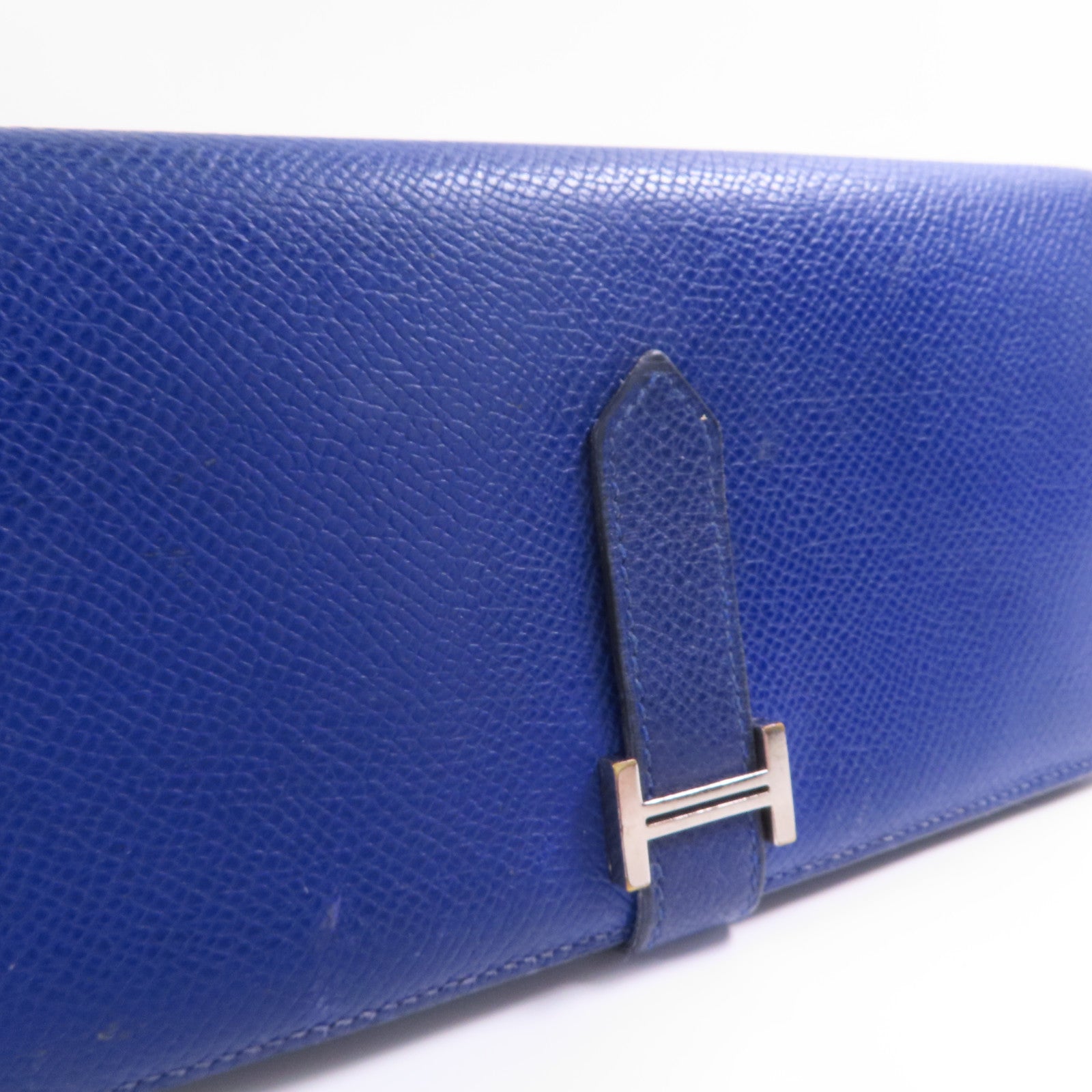 HERMES Epsom皮革Bearn Long Wallet銀扣長錢包Bleu Electrique