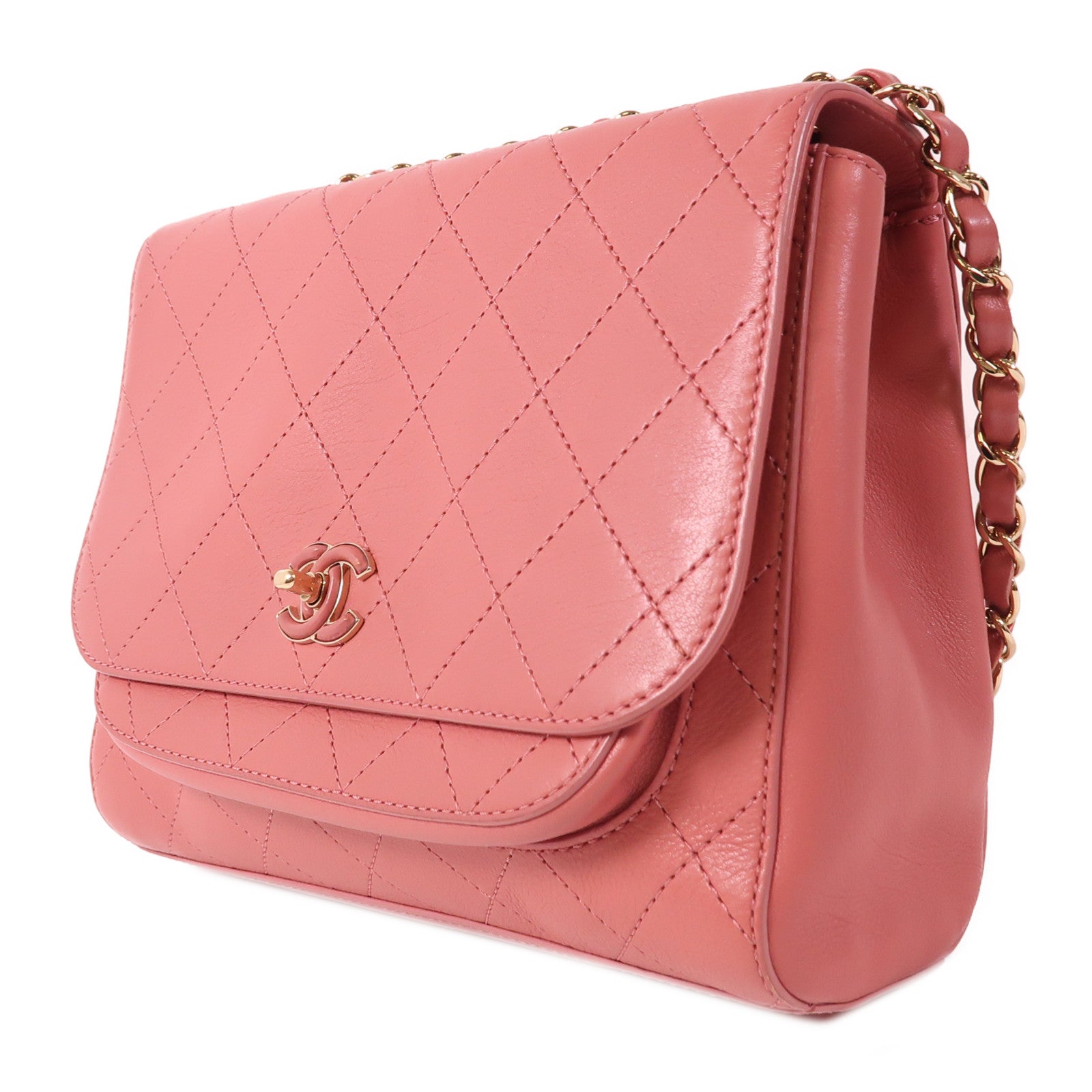 CHANEL 牛皮皮革Chain Shoulder金扣鏈帶肩背袋