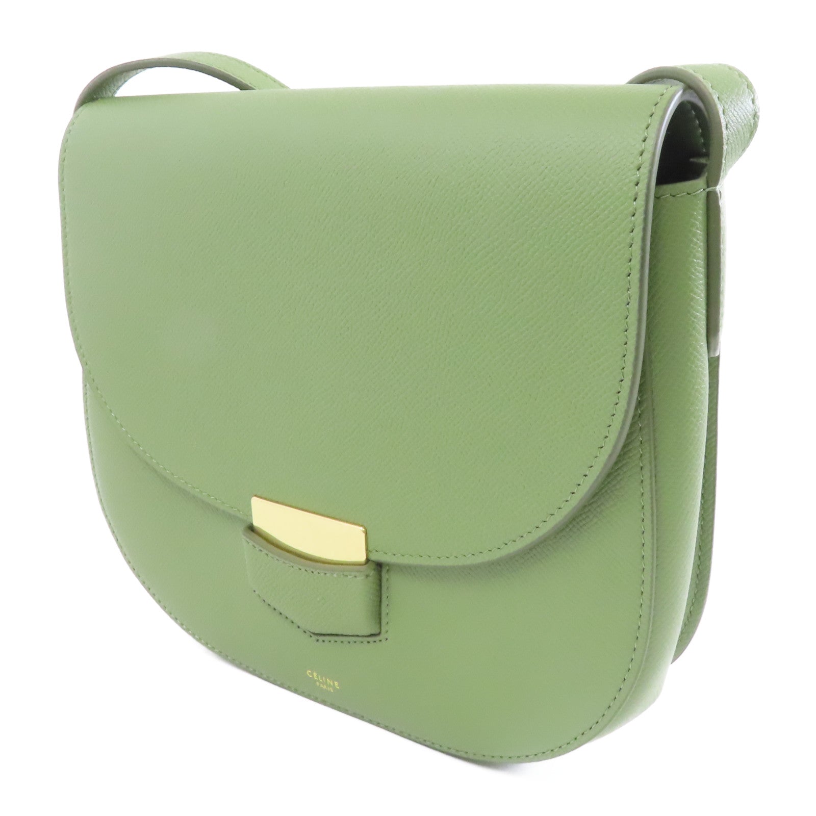 CELINE 牛皮皮革Troutteur Bag金扣肩背袋綠色