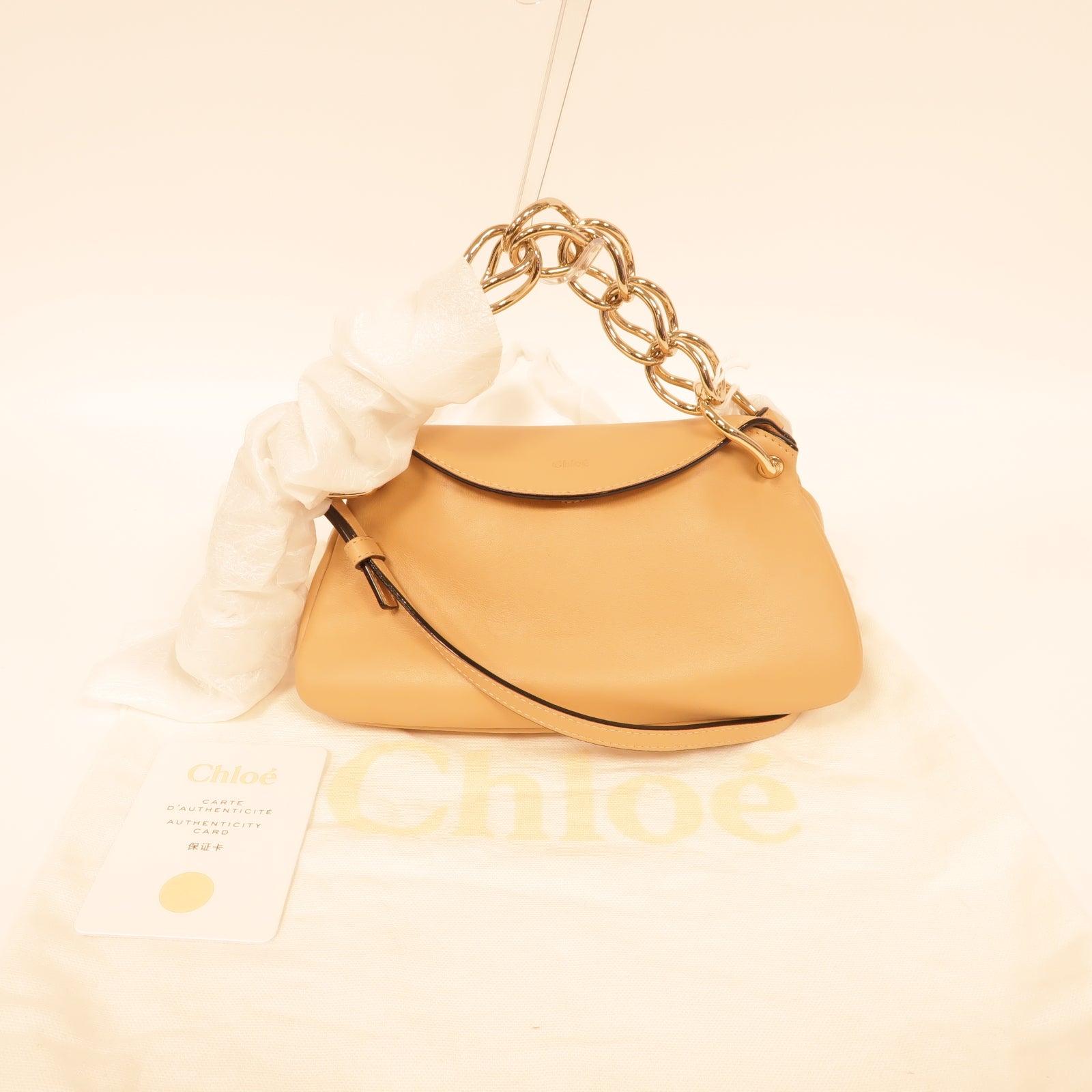 Chloe 【激減優惠】牛皮皮革2way Shoulder Bag金扣手挽肩背兩用袋杏色
