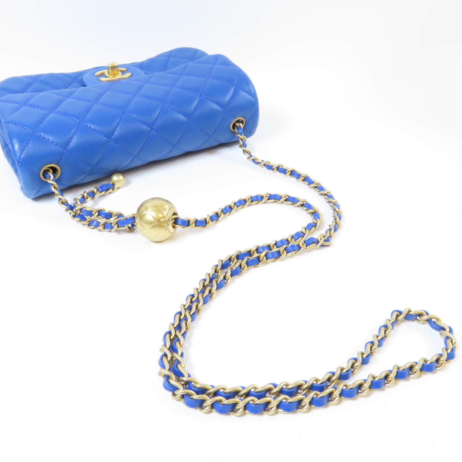 CHANEL 【激減優惠】菱格羊皮皮革Classic Flap Mini Chain Bag金扣肩背袋藍色