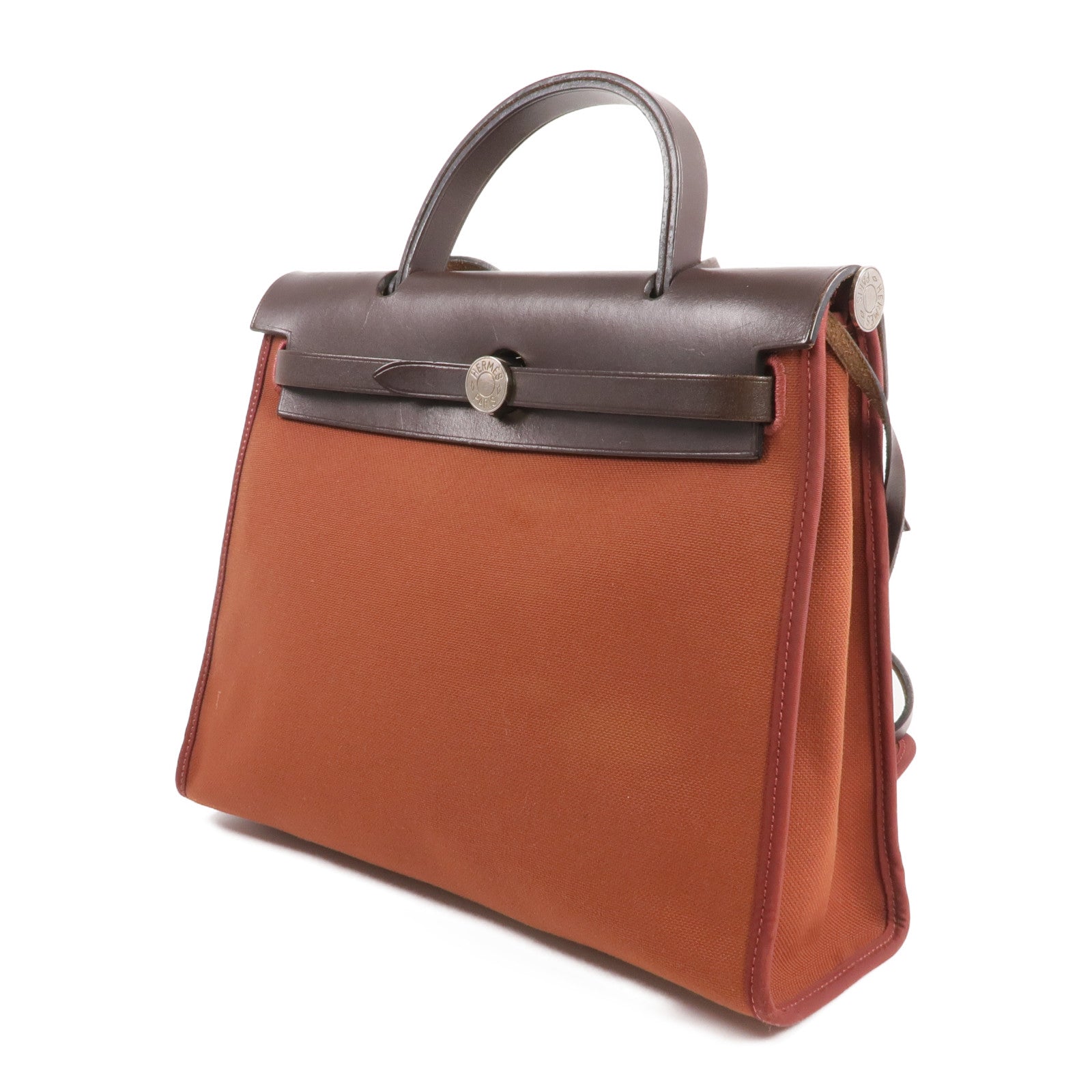 HERMES 帆布/皮革Herbag PM銀扣手挽肩背兩用袋Rouge Garance