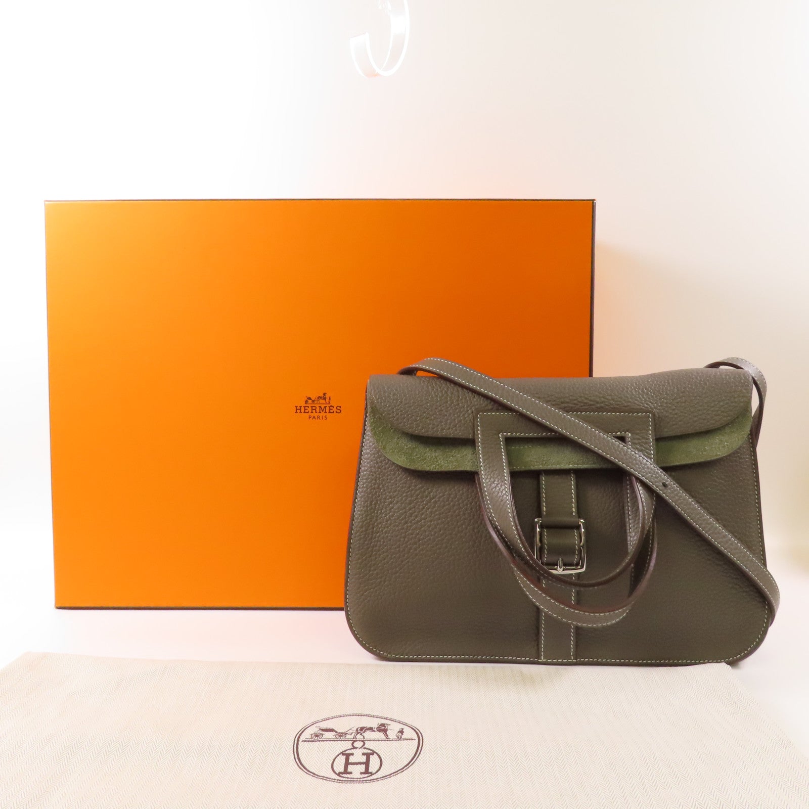 HERMES Clemence皮革Halzan 31銀扣手挽肩背兩用袋