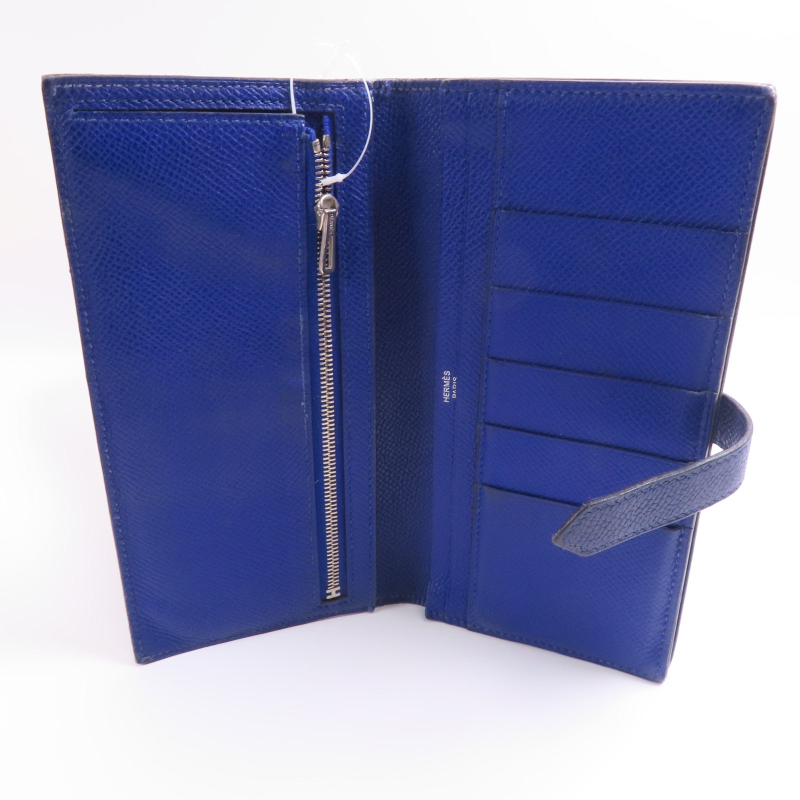 HERMES Epsom皮革Bearn Long Wallet銀扣長錢包Bleu Electrique