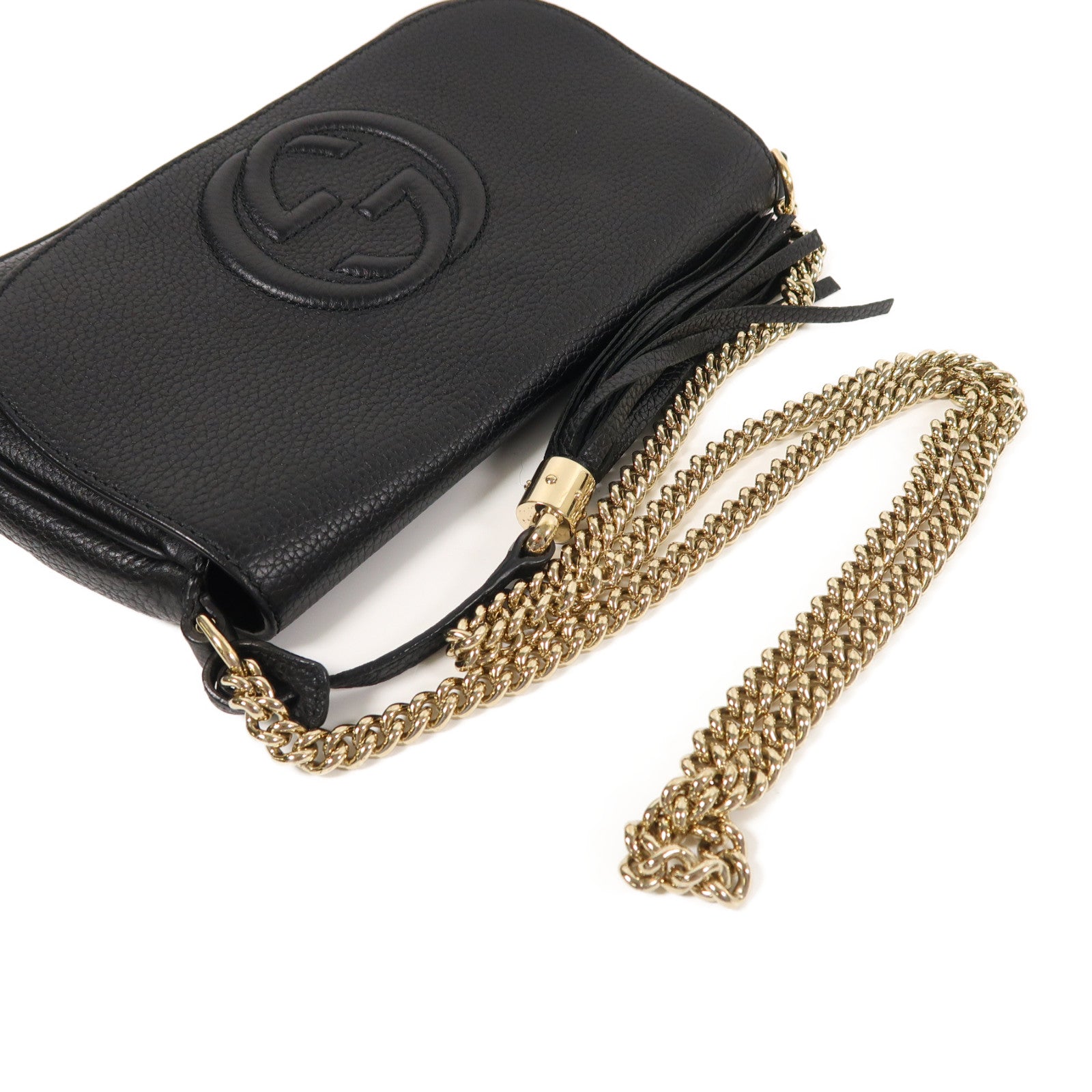 GUCCI 牛皮皮革Shoulder Bag銀扣鏈帶肩背袋黑色