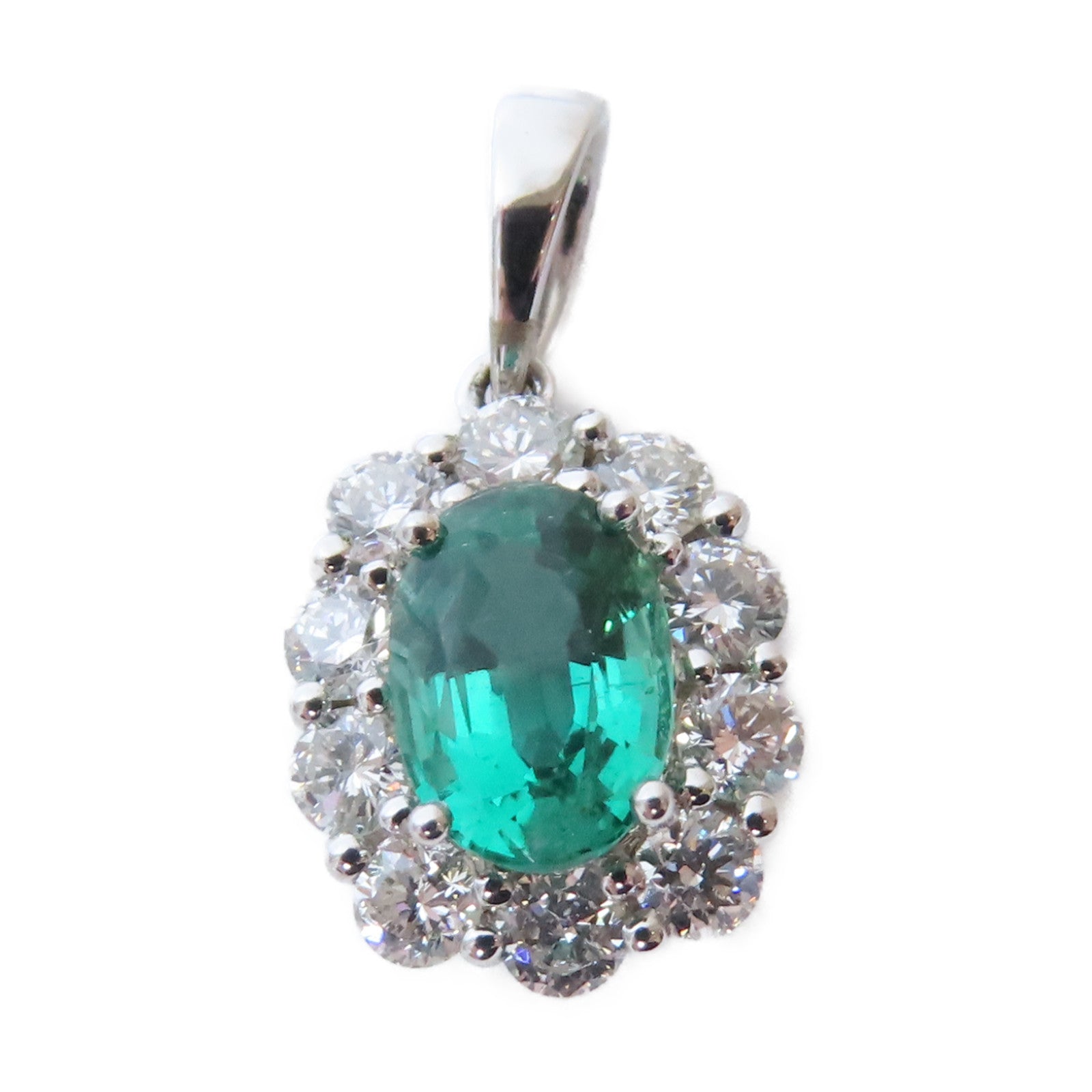 JEWELRY 18K白金Emerald Diamond Pendant Top綠寶石/鑽石吊墜銀色