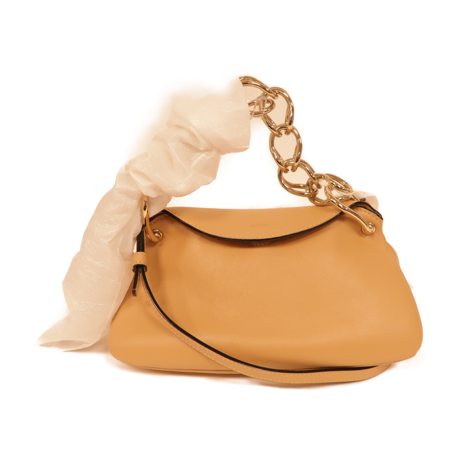 Chloe 【激減優惠】牛皮皮革2way Shoulder Bag金扣手挽肩背兩用袋杏色