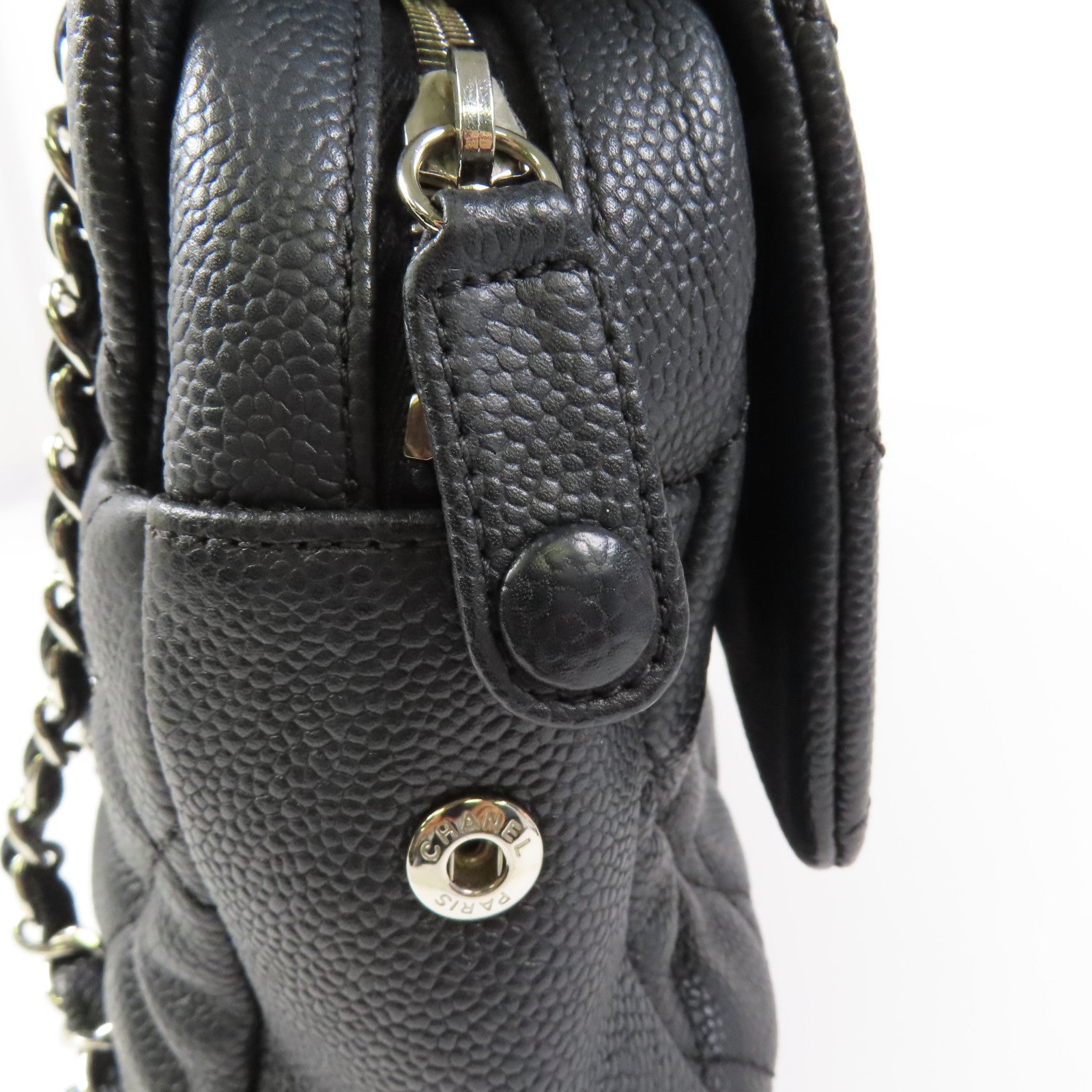 CHANEL 牛皮皮革Flap Bag銀扣鏈帶肩背袋