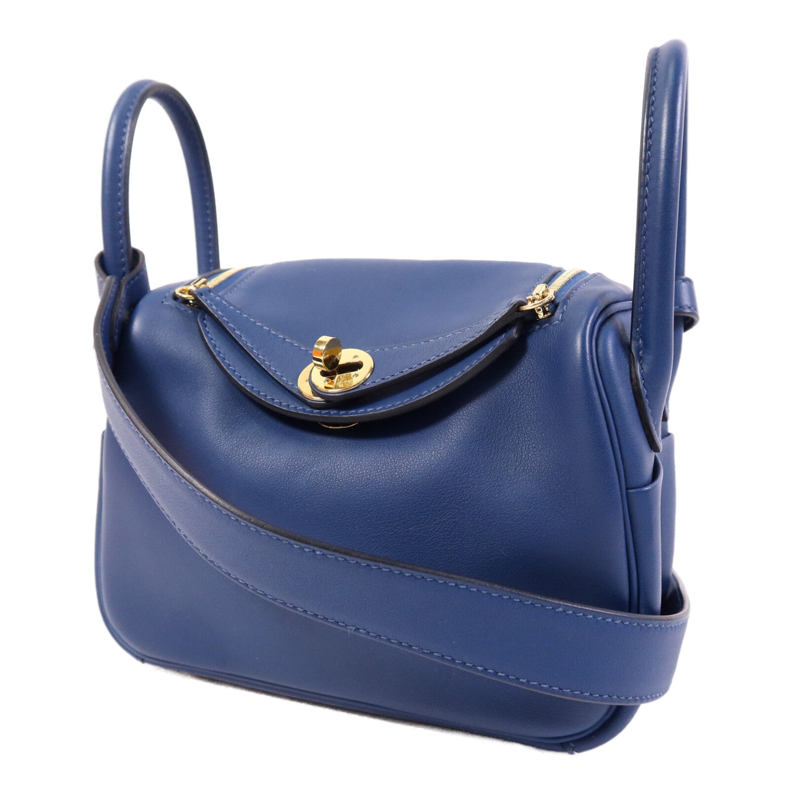 HERMES 【激減優惠】Swift皮革Mini Lindy金扣手挽肩背兩用袋Deep Blue