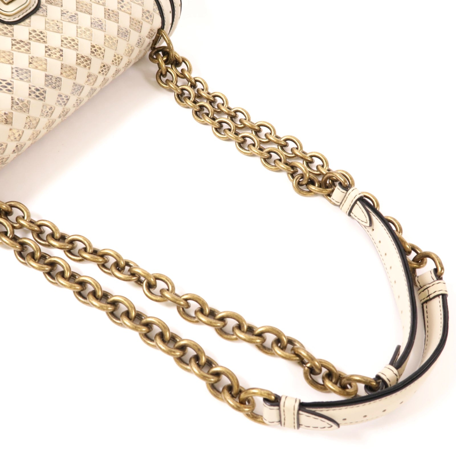 BOTTEGA VENETA 牛皮皮革/蛇皮皮革Chain Shoulder金扣肩背袋