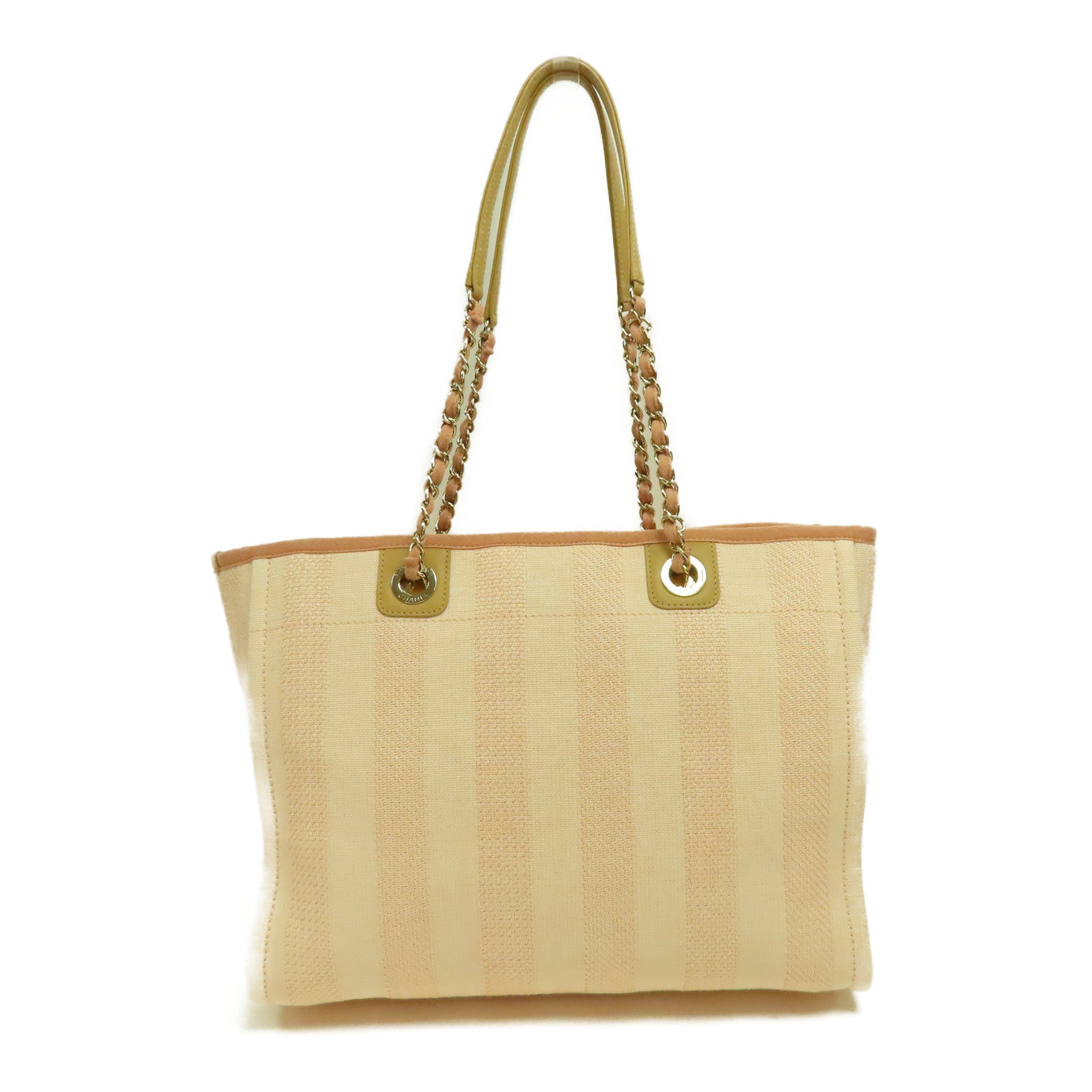 CHANEL 【激減優惠】帆布Deauville Tote金扣鏈帶手挽袋粉紅色