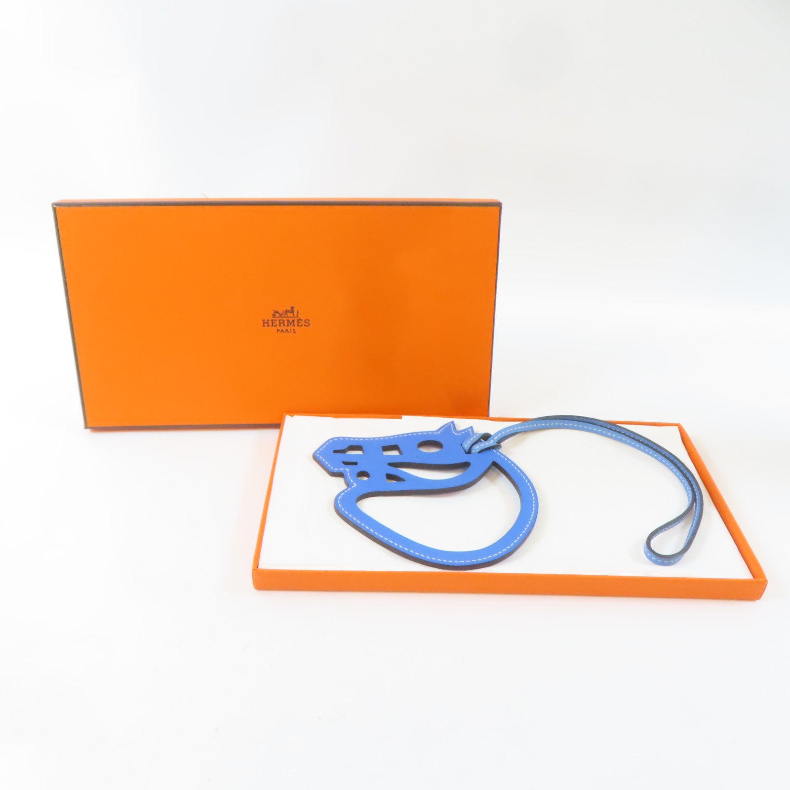 HERMES Swift皮革Paddock Cheval Charm掛飾藍色