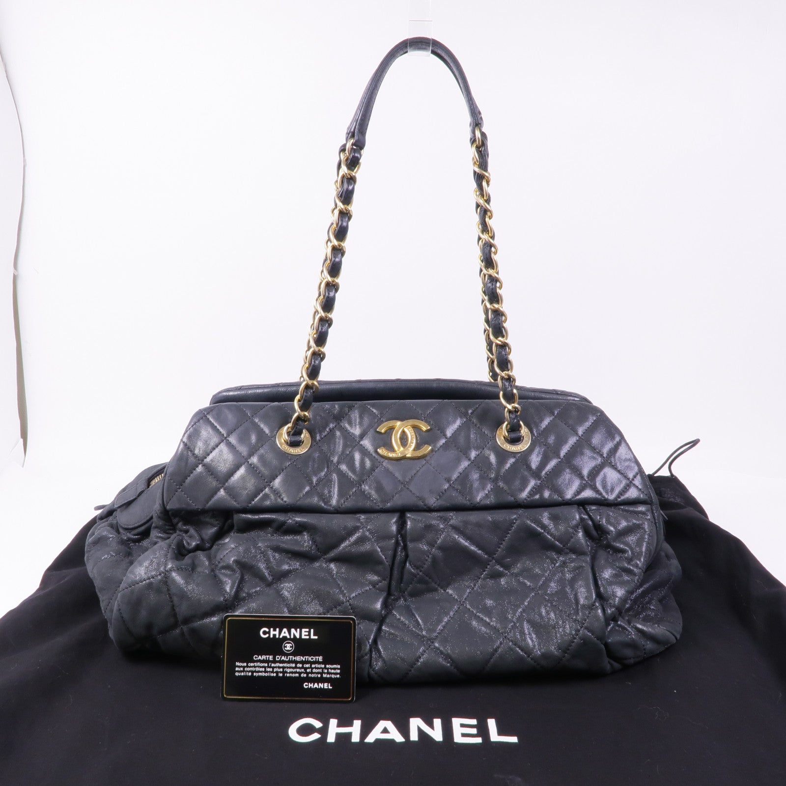 CHANEL 牛皮皮革Chain Shoulder/Tote金扣鏈帶肩背袋/手挽袋