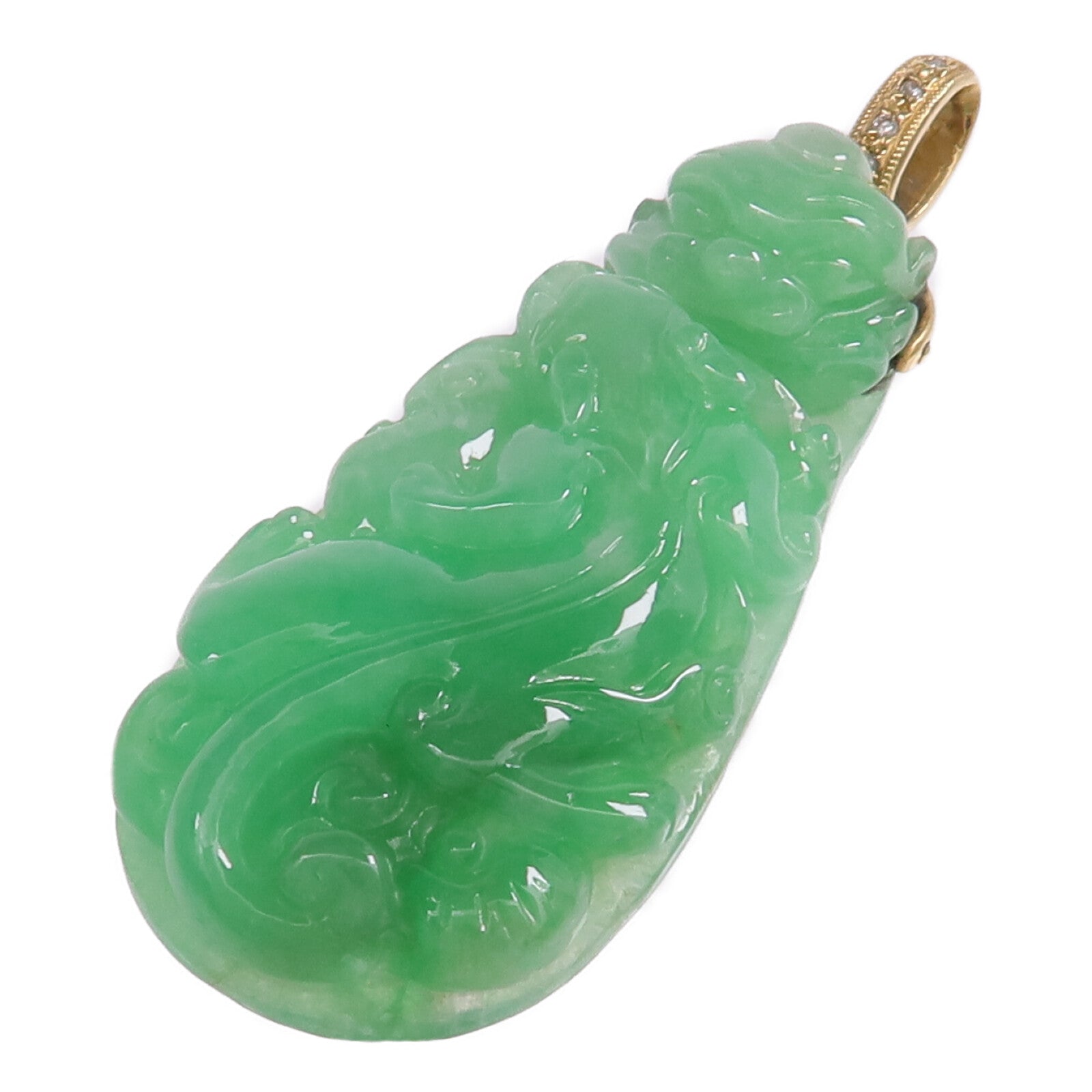 JEWELRY 18K黃金Jade Diamond Pendant Top翡翠/鑽石吊墜
