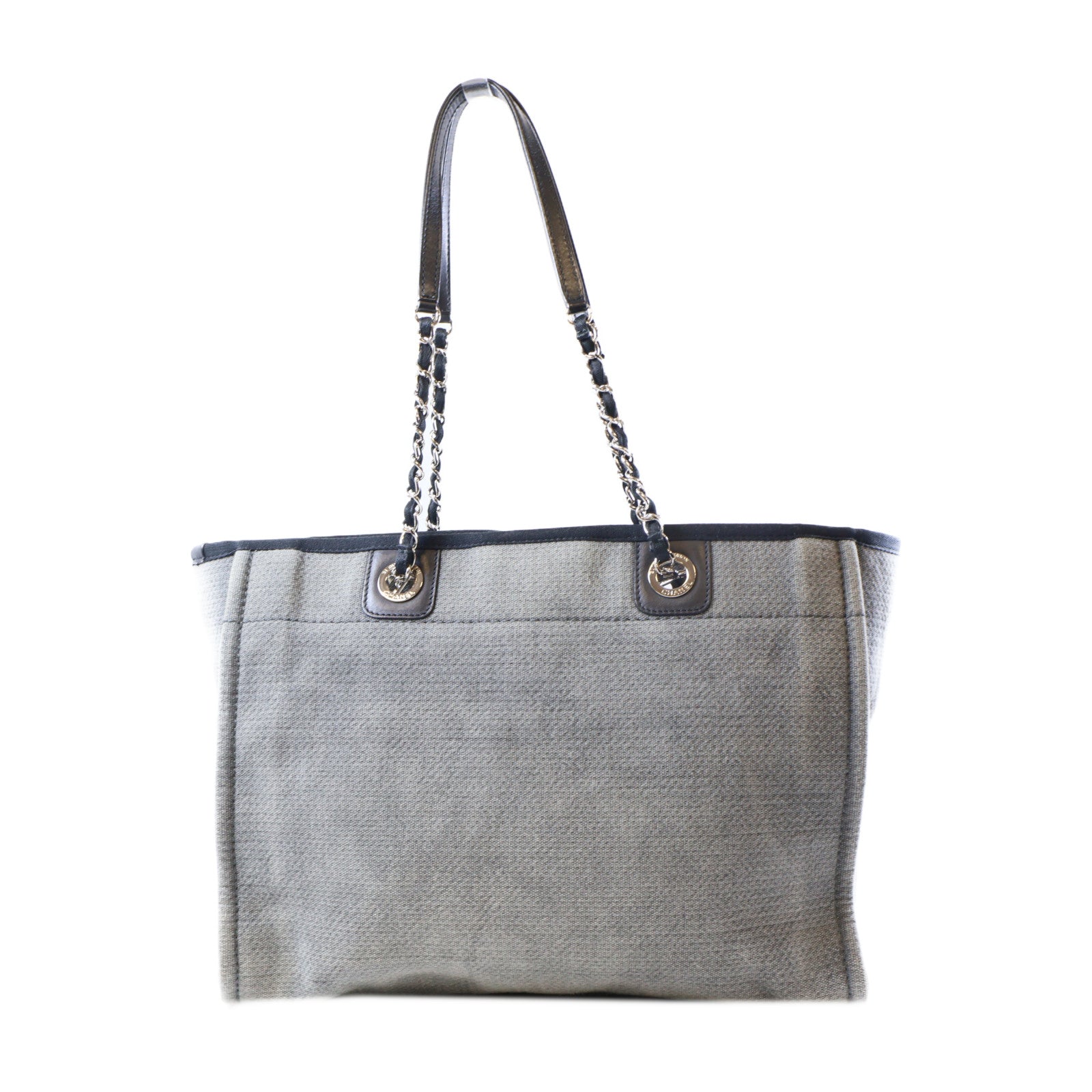 CHANEL 帆布Tote Bag銀扣肩背袋灰色/黑色