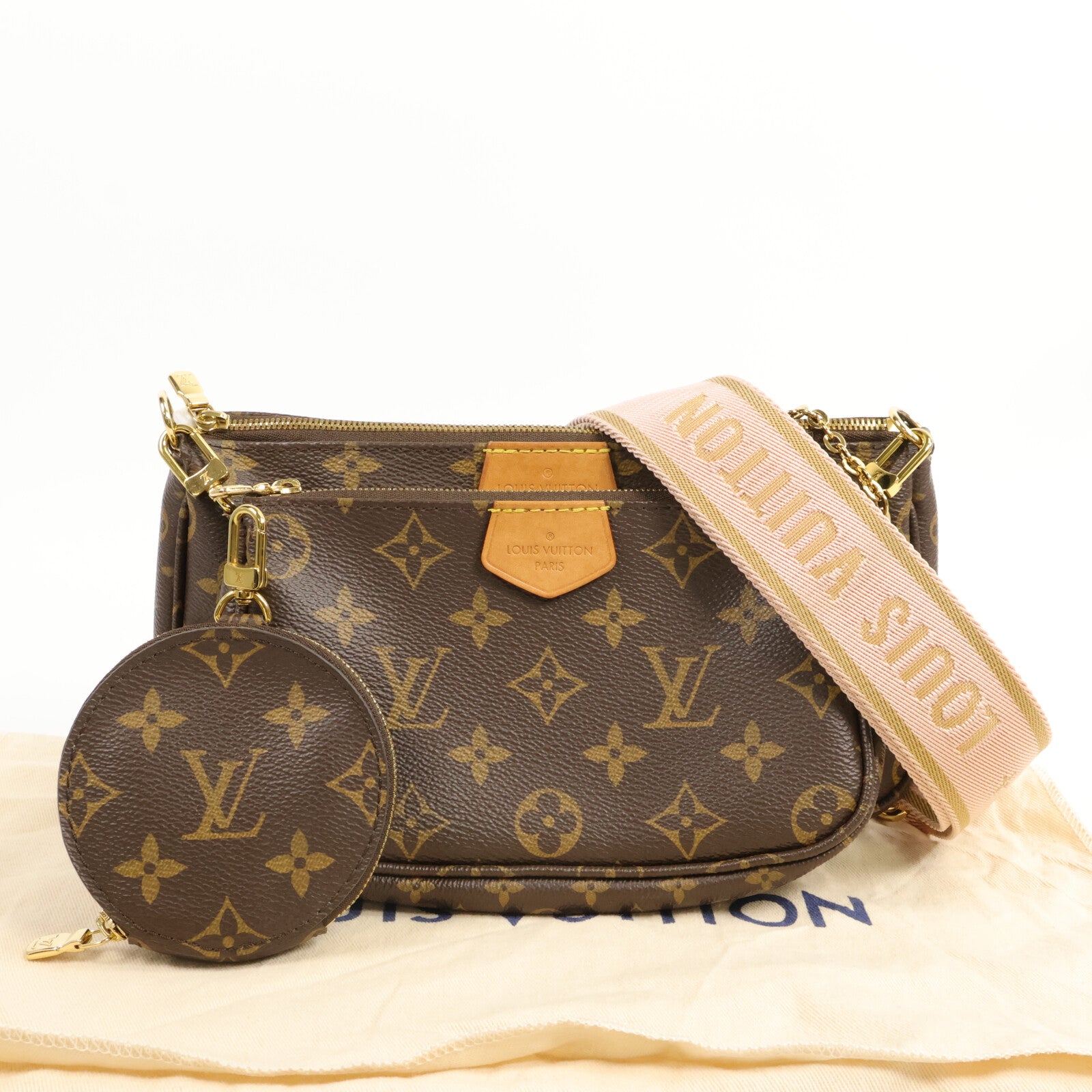 LOUIS VUITTON Monogram Multi Pochette Accessoires金扣手挽肩背兩用袋棕色