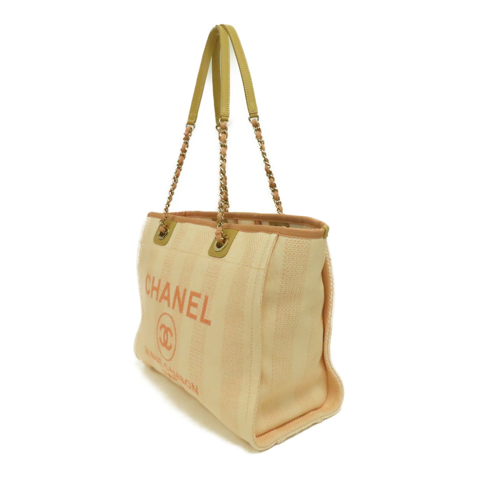 CHANEL 【激減優惠】帆布Deauville Tote金扣鏈帶手挽袋粉紅色