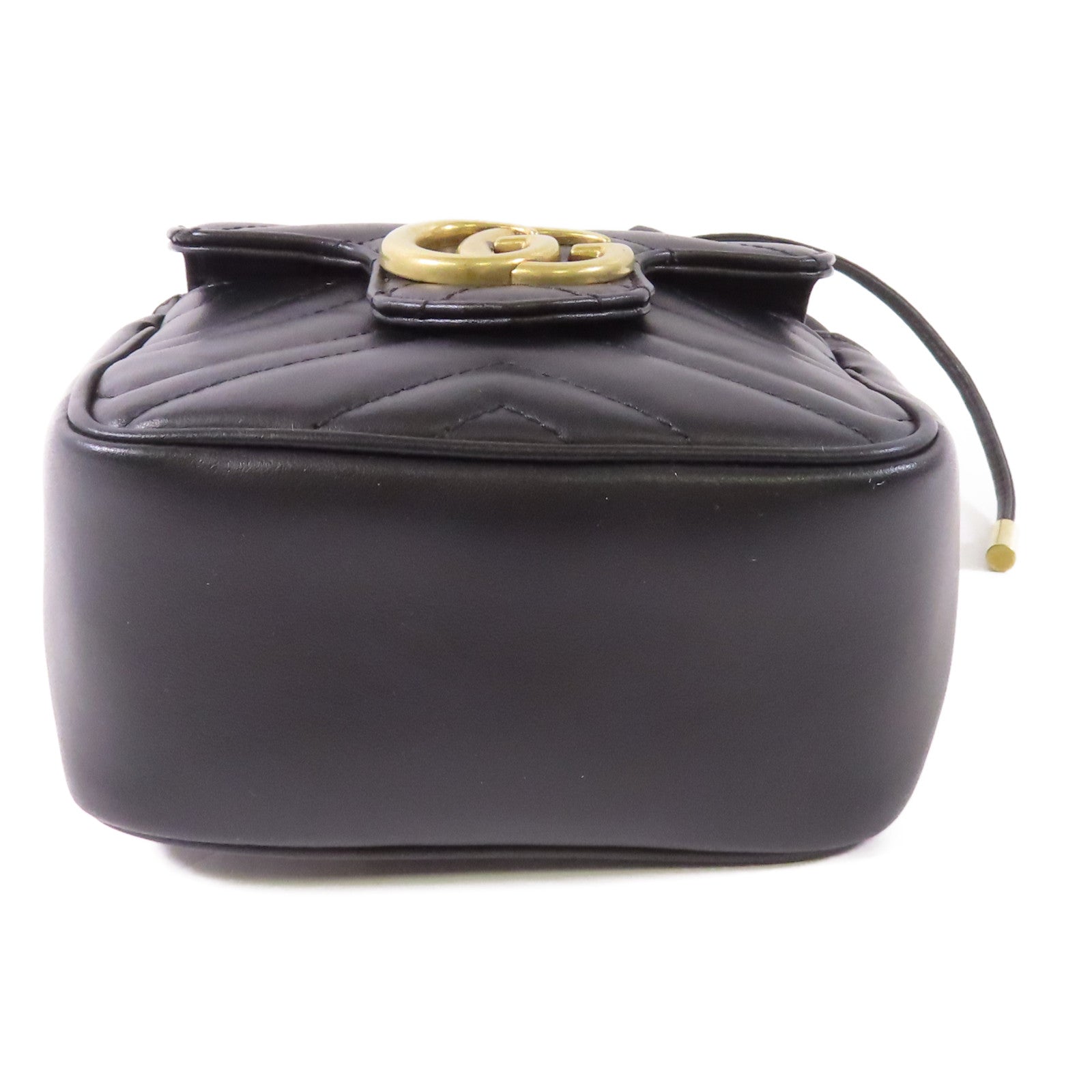 GUCCI GG GHW GG Marmont Mini Bucket Shoulder Chain Bag Calfskin Leather Black