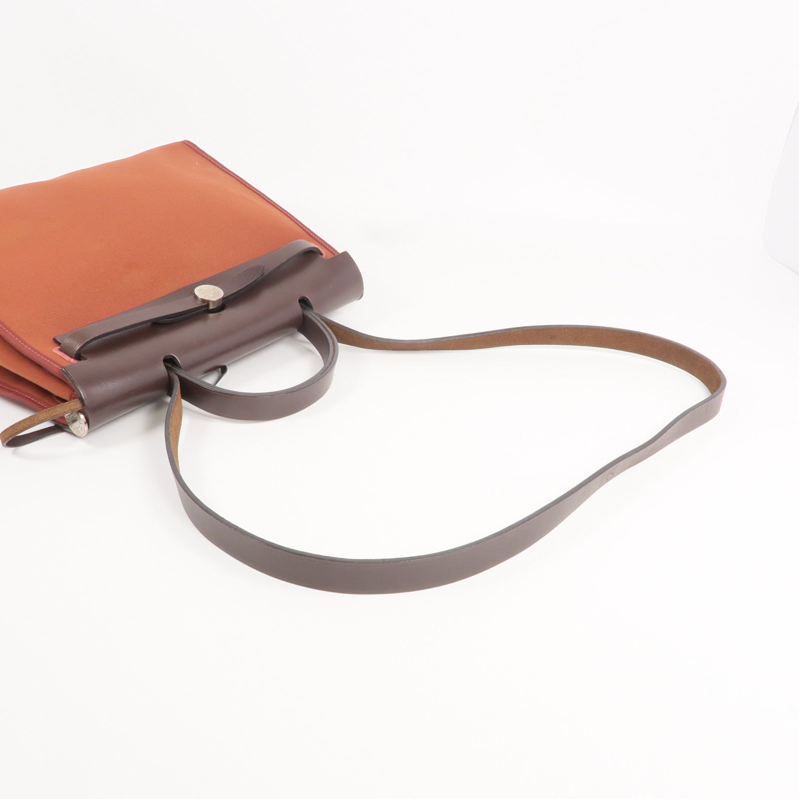 HERMES 帆布/皮革Herbag PM銀扣手挽肩背兩用袋Rouge Garance