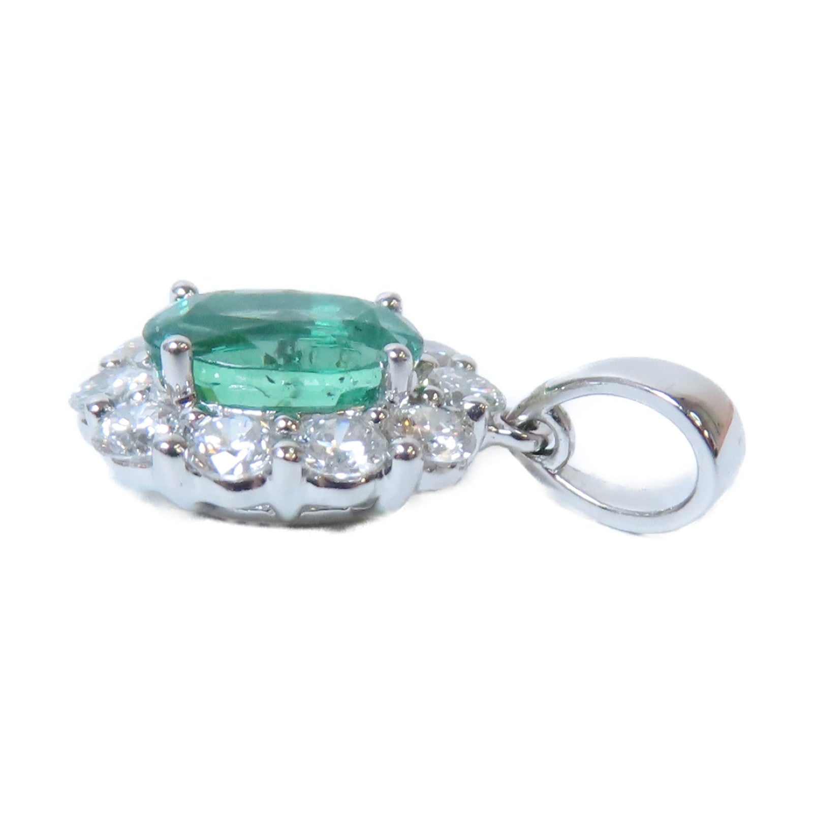 JEWELRY 18K白金Emerald Diamond Pendant Top綠寶石/鑽石吊墜銀色