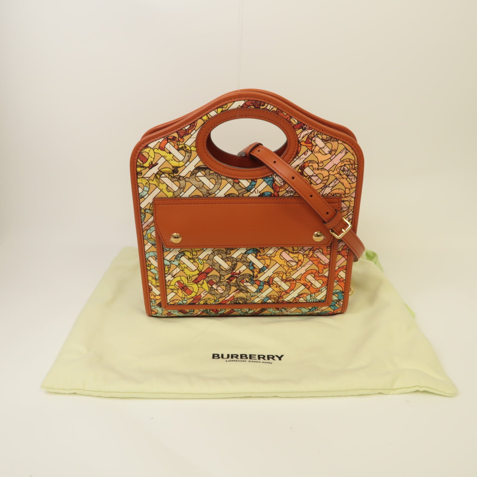 BURBERRY 【激減優惠】皮革2way Shoulder Bag金扣手挽肩背兩用袋棕色/彩色