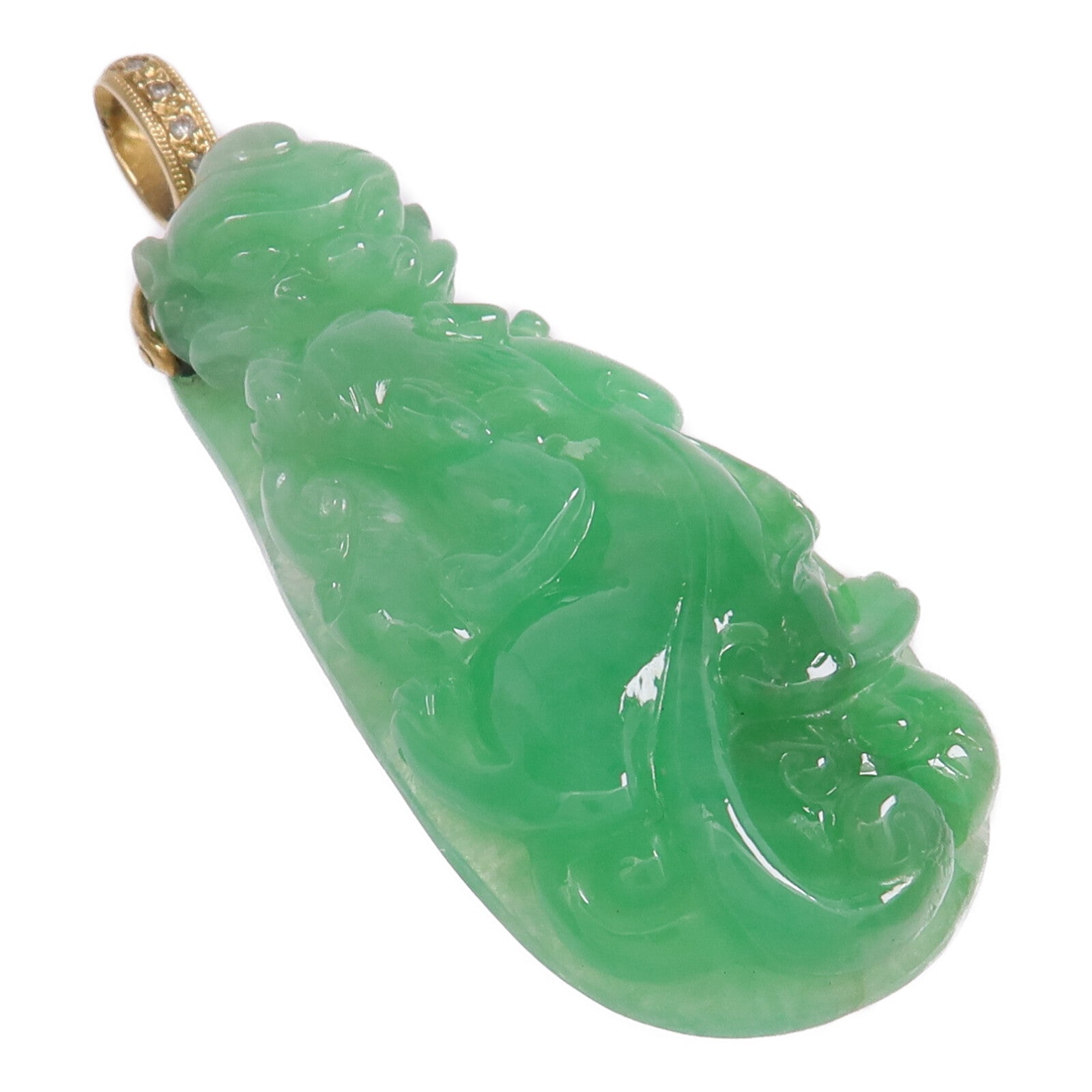 JEWELRY 18K黃金Jade Diamond Pendant Top翡翠/鑽石吊墜