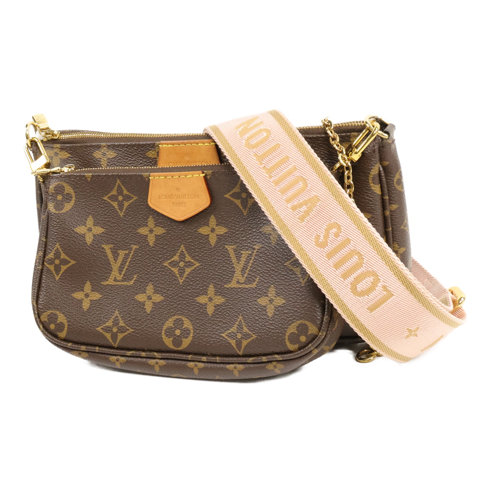 LOUIS VUITTON Monogram Multi Pochette Accessoires金扣手挽肩背兩用袋棕色