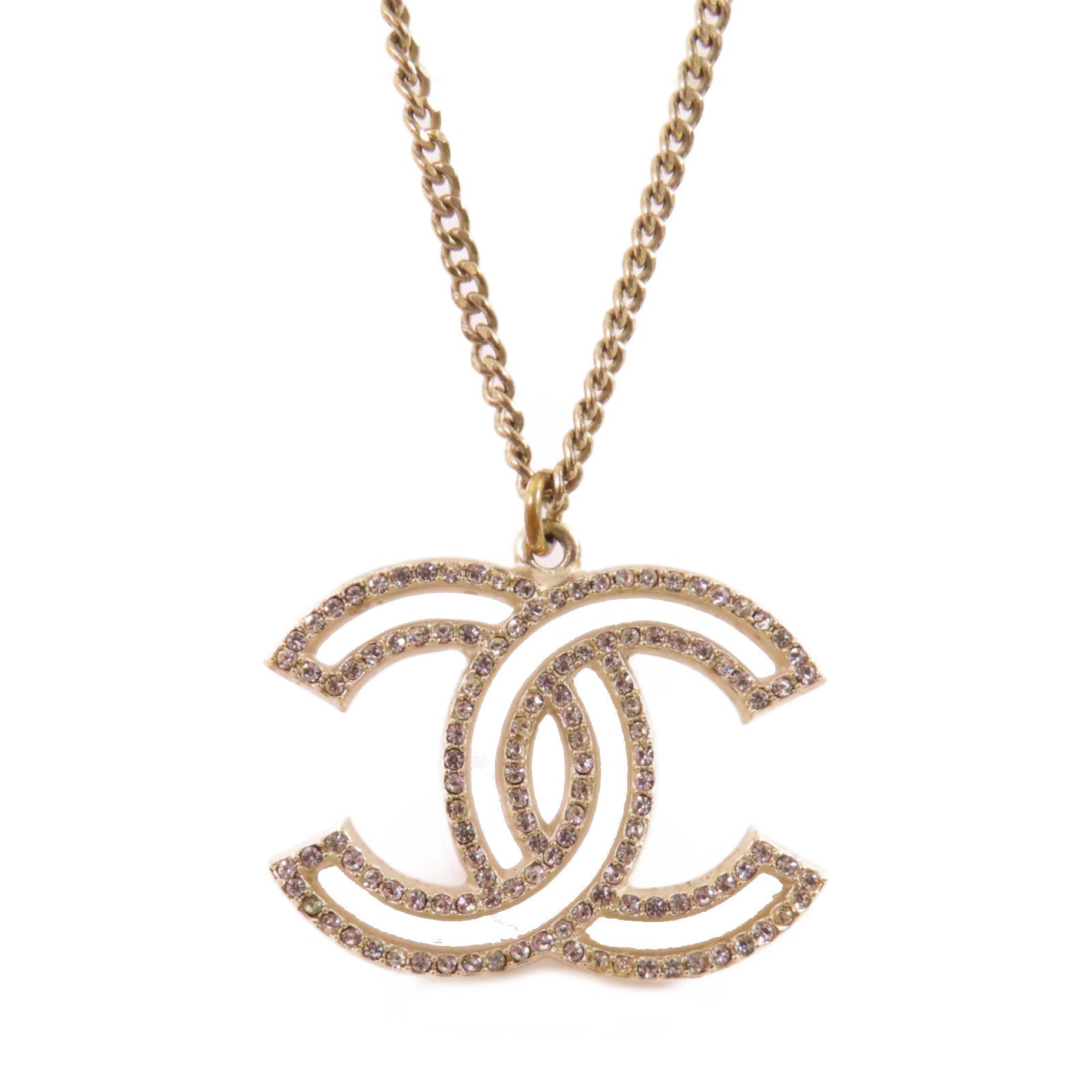 CHANEL 金屬/水鑽CC Necklace金扣項鏈金色