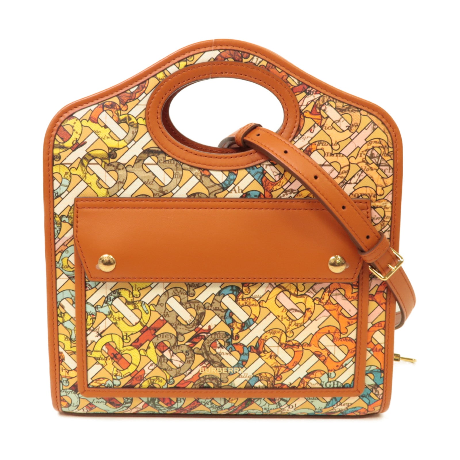BURBERRY 【激減優惠】皮革2way Shoulder Bag金扣手挽肩背兩用袋棕色/彩色