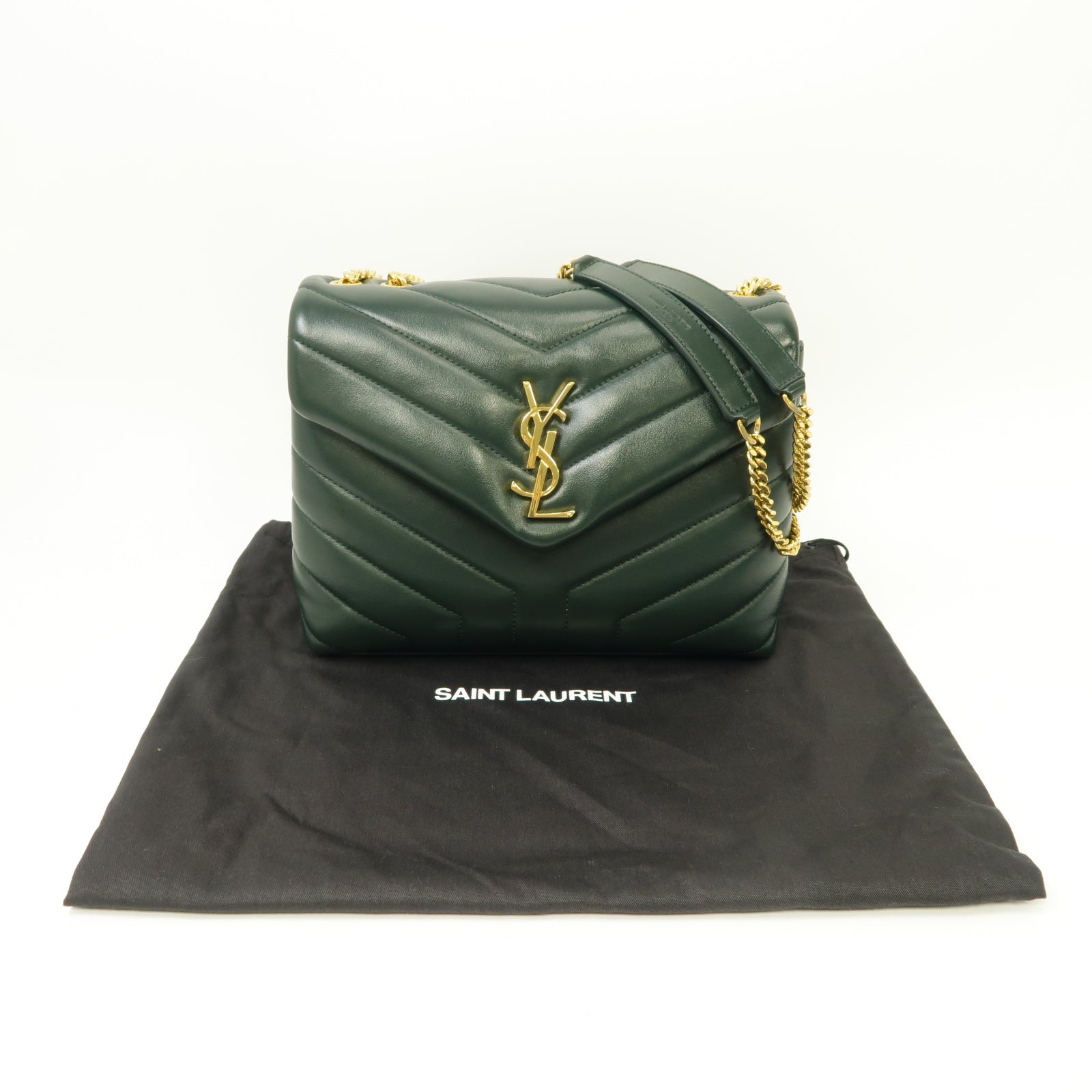 YVES SAINT LAURENT 【激減優惠】牛皮皮革Chain Shoulder Bag金扣鏈帶肩背袋深綠色