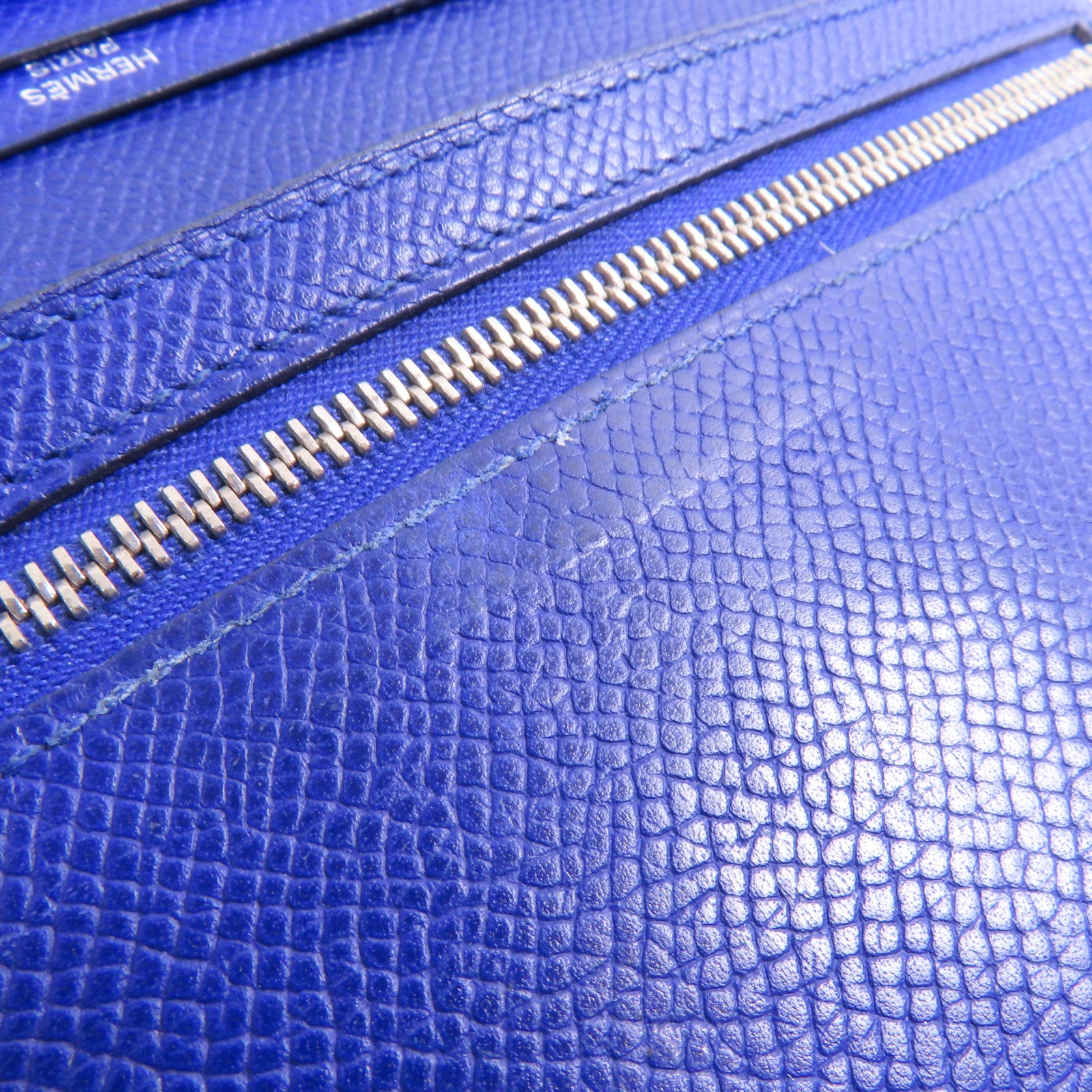 HERMES Epsom皮革Bearn Long Wallet銀扣長錢包Bleu Electrique