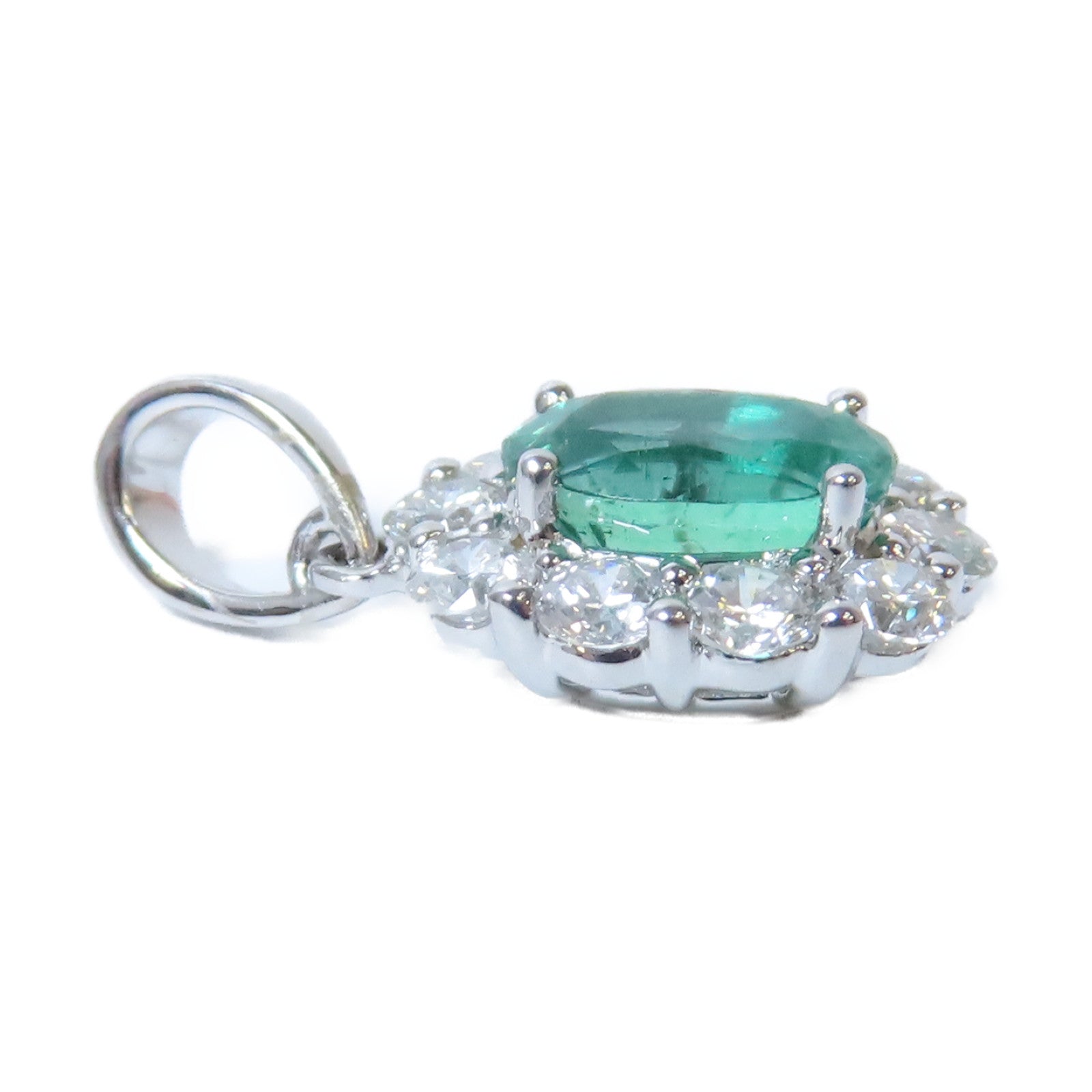 JEWELRY 18K白金Emerald Diamond Pendant Top綠寶石/鑽石吊墜銀色